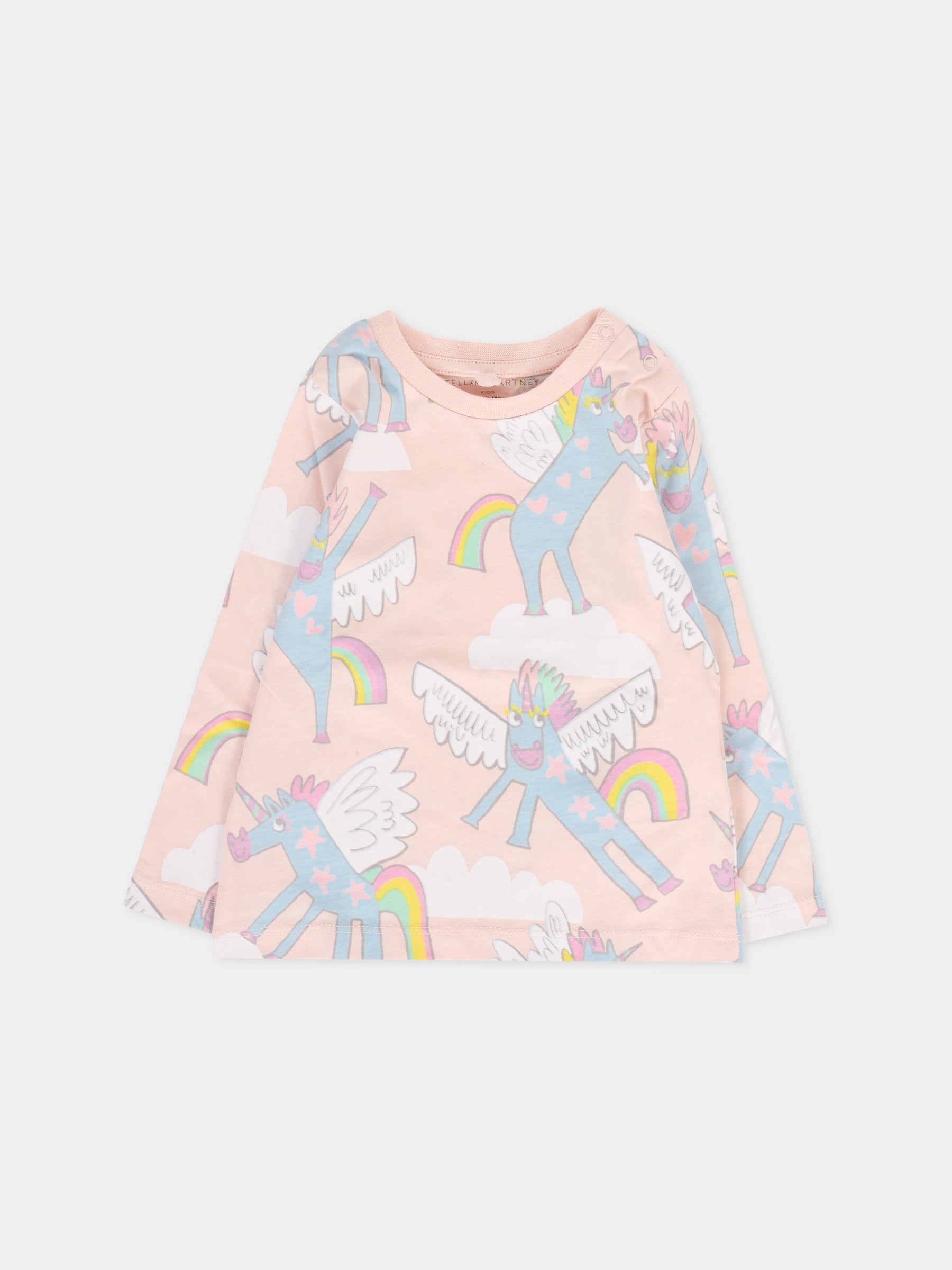 T-shirt rosa per neonata con unicorni,Stella Mccartney Kids,TT8050 Z1476 505MC