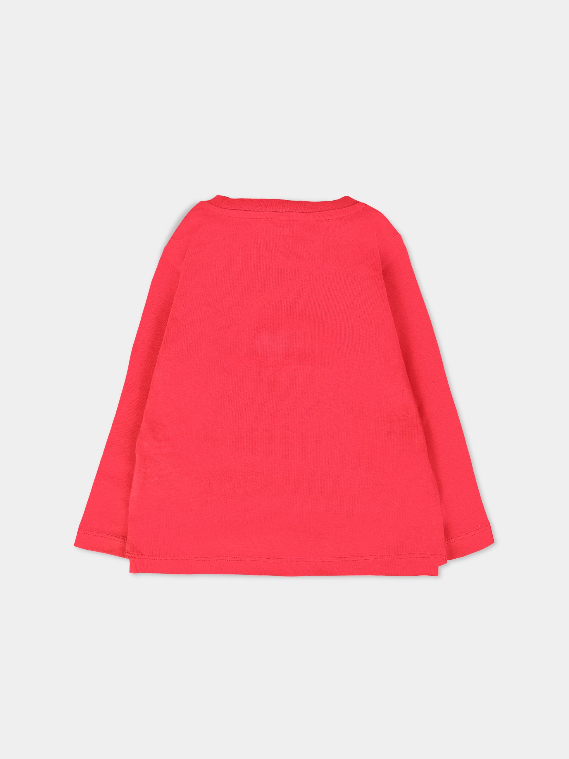 T-shirt rossa per neonato con pinguino,Stella Mccartney Kids,TT8670 Z0434 412
