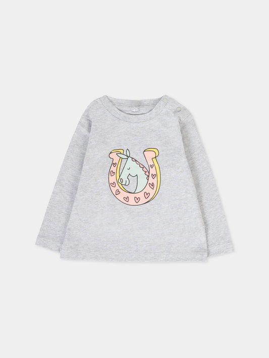 T-shirt grigia per neonata con cavallo,Stella Mccartney Kids,TV8080 Z0434 807