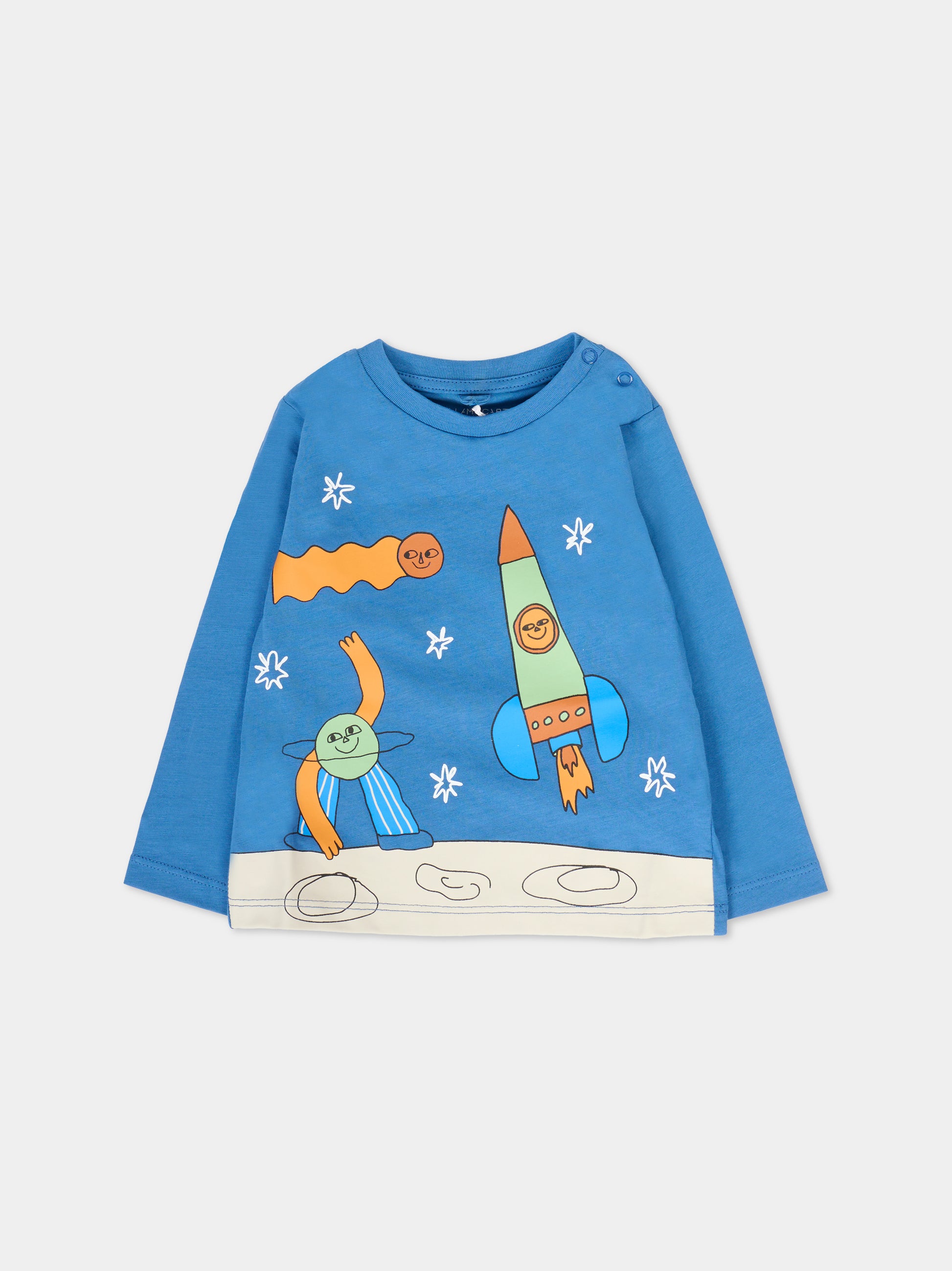 T-shirt blu per neonato con stampa spazio,Stella Mccartney Kids,TV8500 Z0434 999