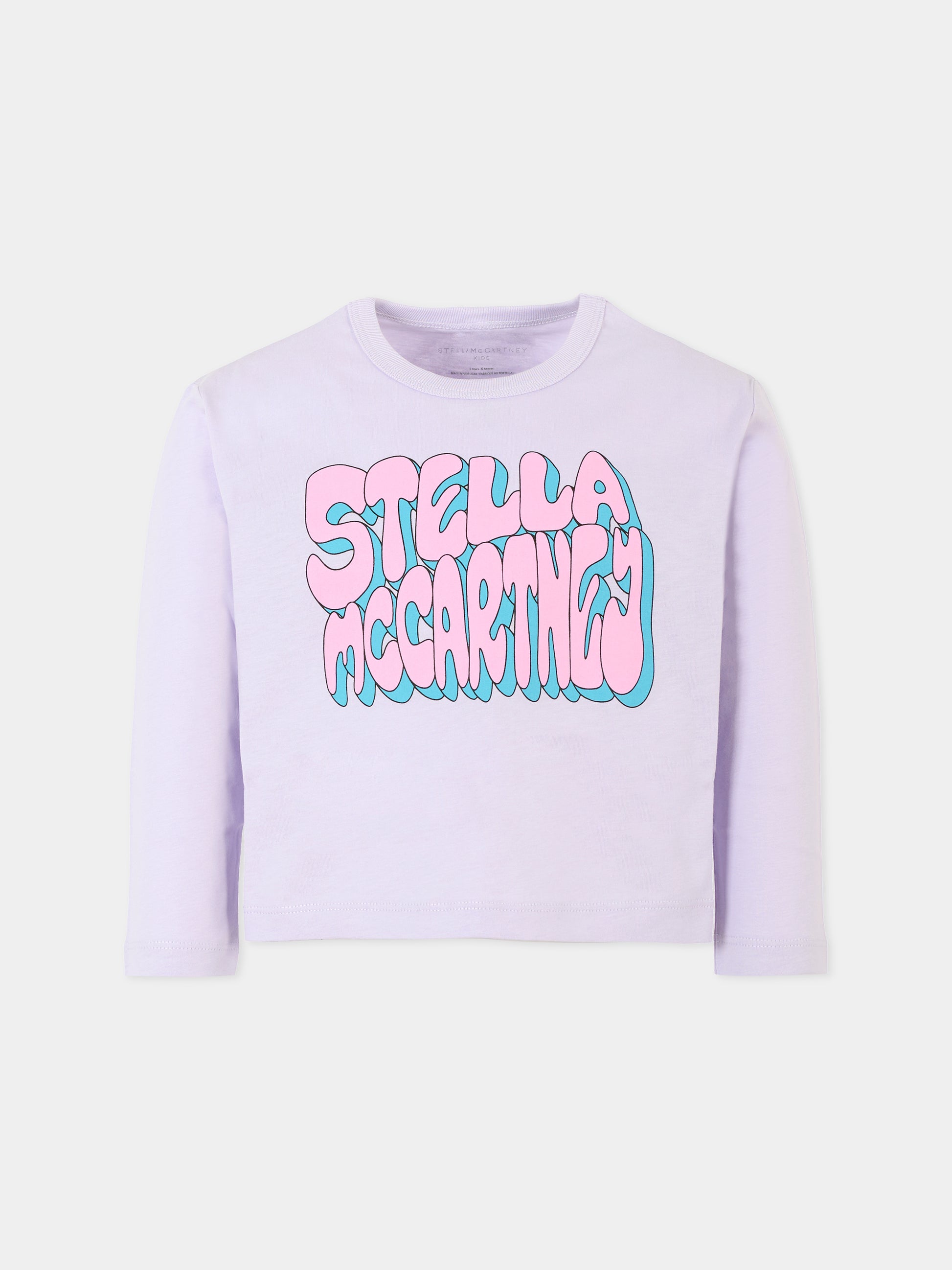 T-shirt lilla per bambina con logo rosa e celeste,Stella Mccartney Kids,TV8B00 Z0434 572