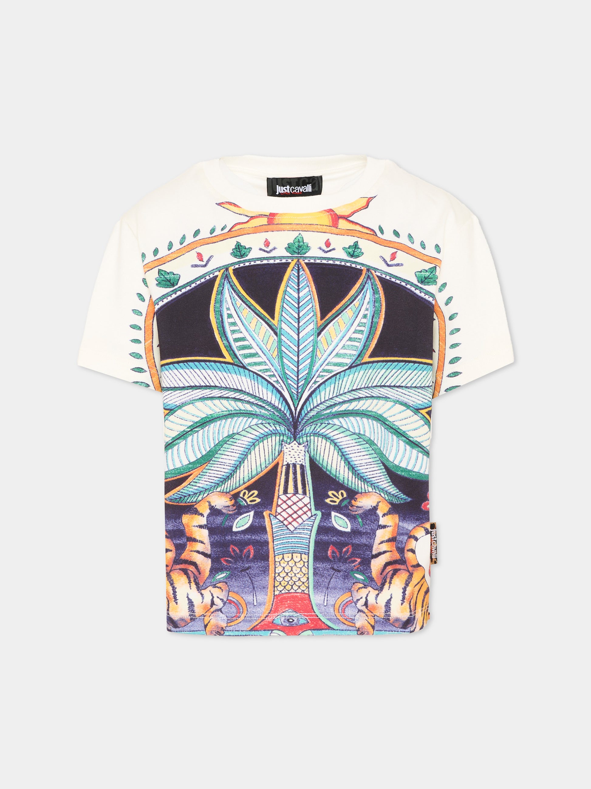T-shirt multicolor per bambino con stampa giungla,Just Cavalli Kids,JBP26077TS INDIA DIGITAL