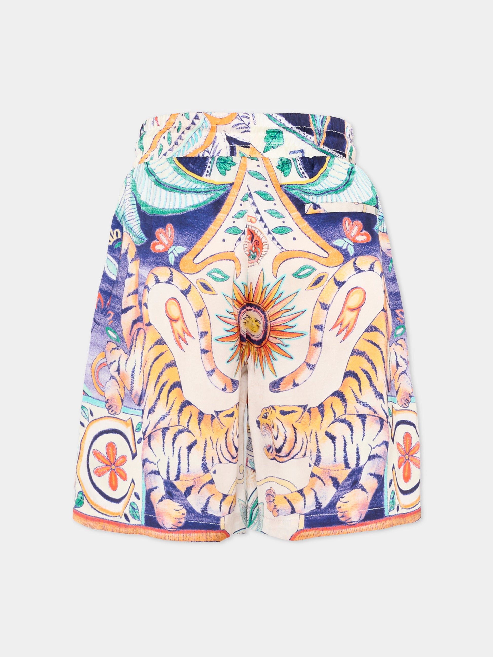 Shorts multicolor per bambino con stampa tigri,Just Cavalli Kids,JBP26079BE INDIA DIGITAL MONOGR