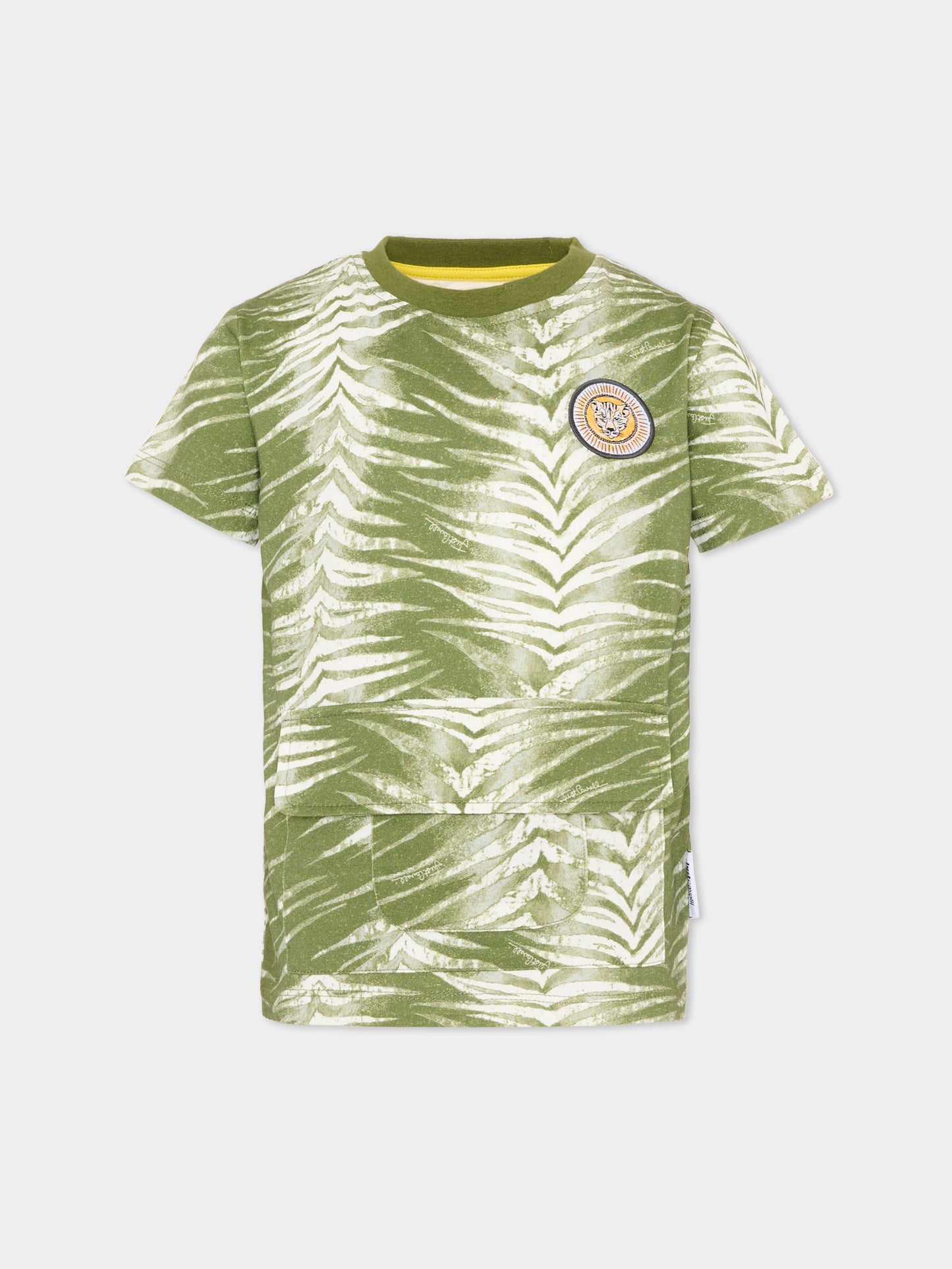 T-Shirt verde per bambino con stampa zebrata,Just Cavalli Kids,JIP26091TS ZEBRA GREEN CALLISTE