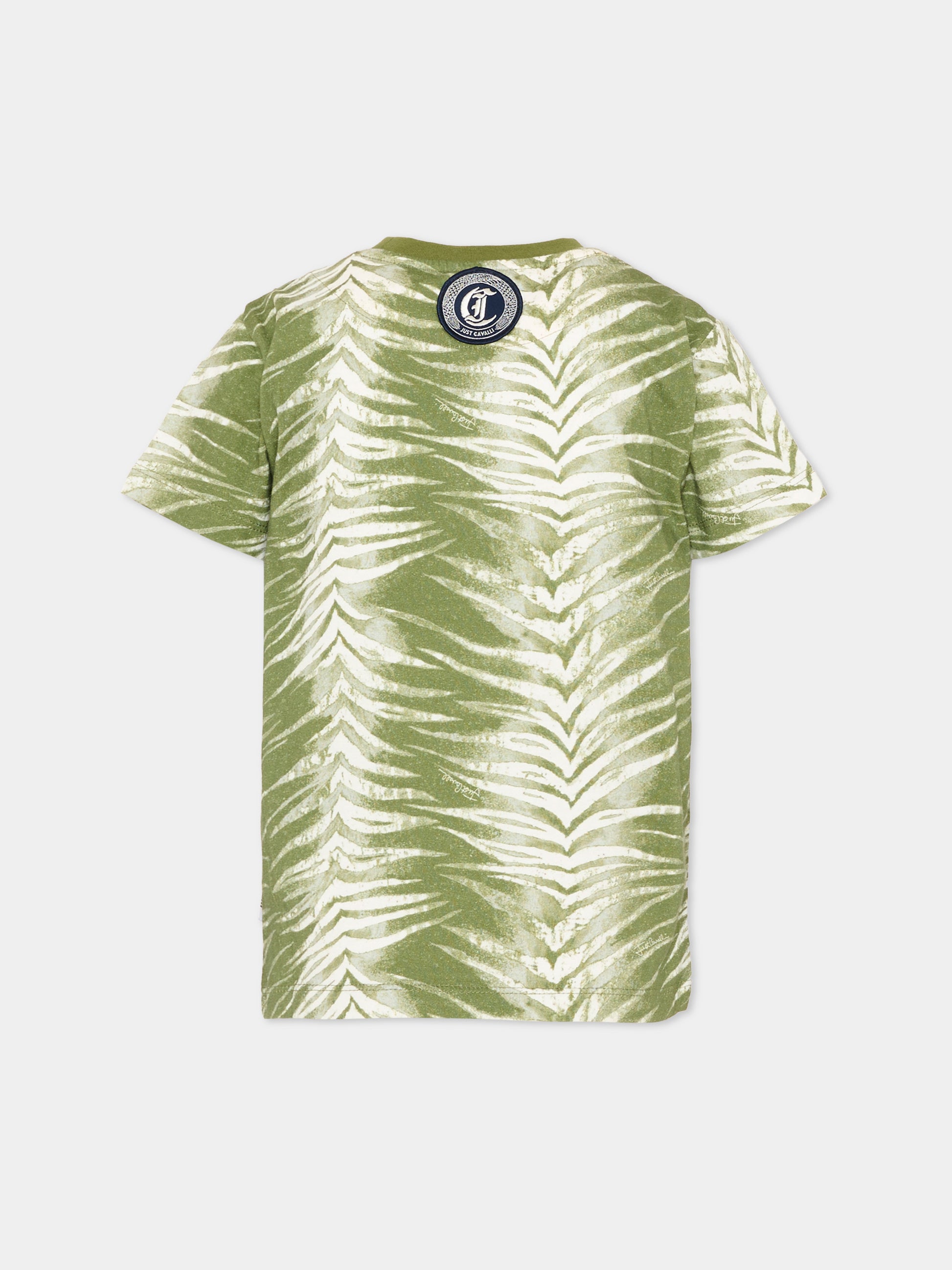 T-Shirt verde per bambino con stampa zebrata,Just Cavalli Kids,JIP26091TS ZEBRA GREEN CALLISTE