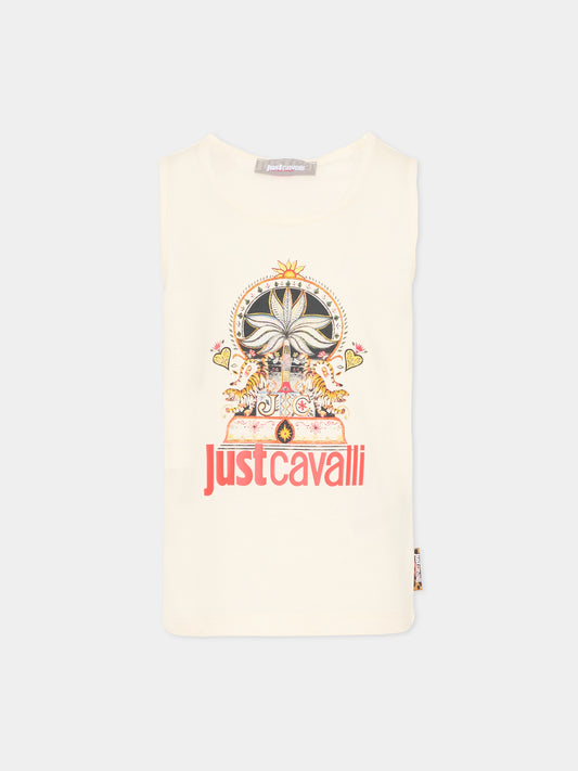Canotta avorio per bambina con stampa tigri,Just Cavalli Kids,JGP26124CN PRISTINE