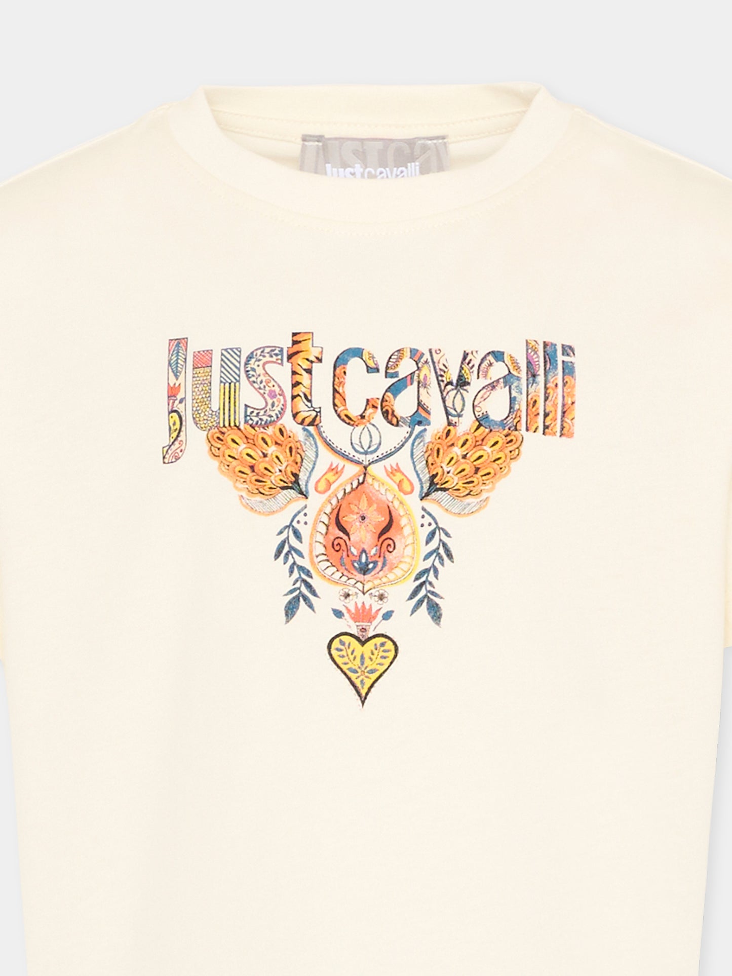T-Shirt avorio per bambina con logo,Just Cavalli Kids,JGP26114TS PRISTINE