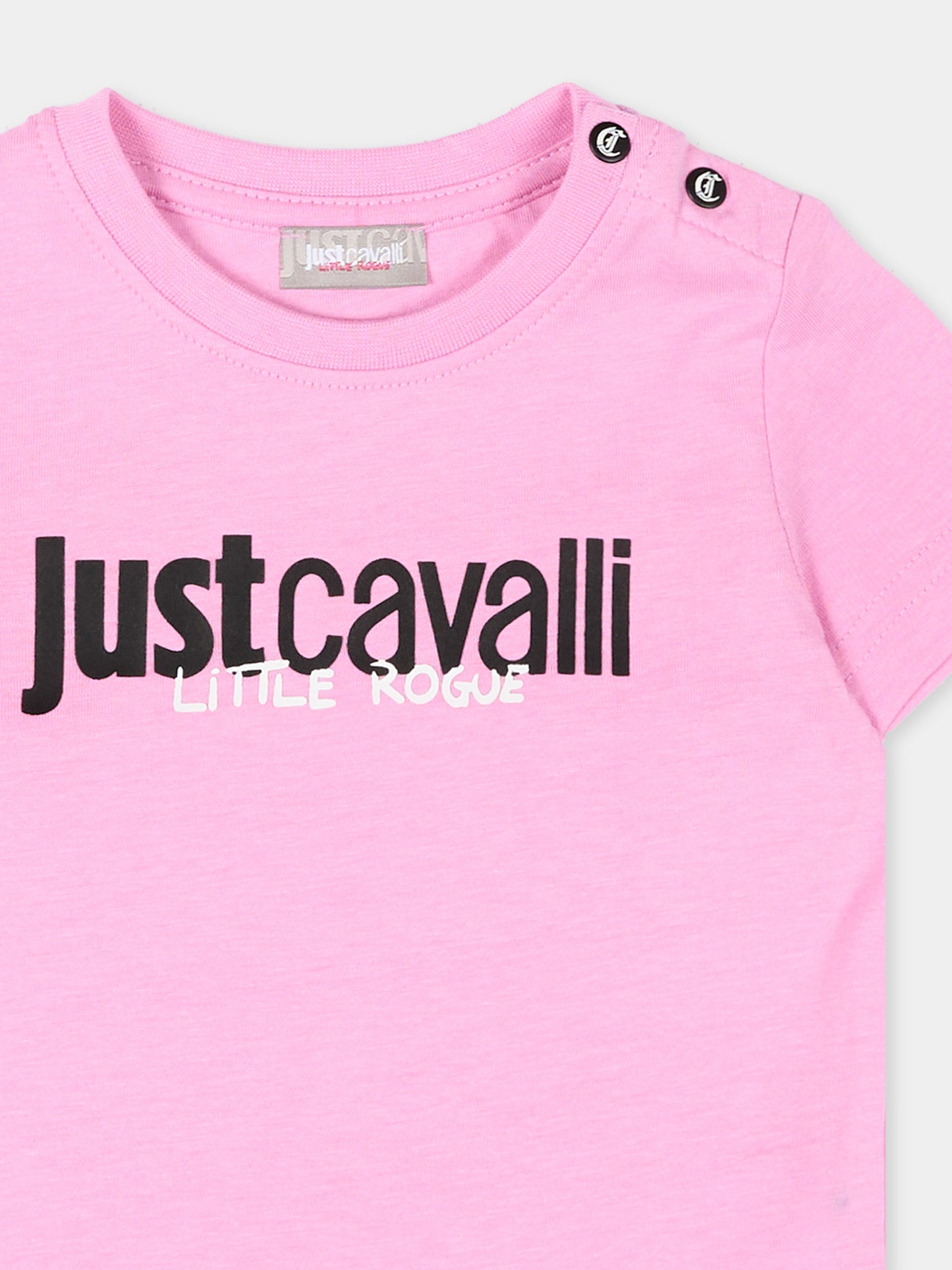 T-shirt rosa per neonata con logo,Just Cavalli Kids,JIP26029TS PINK BEGONIA