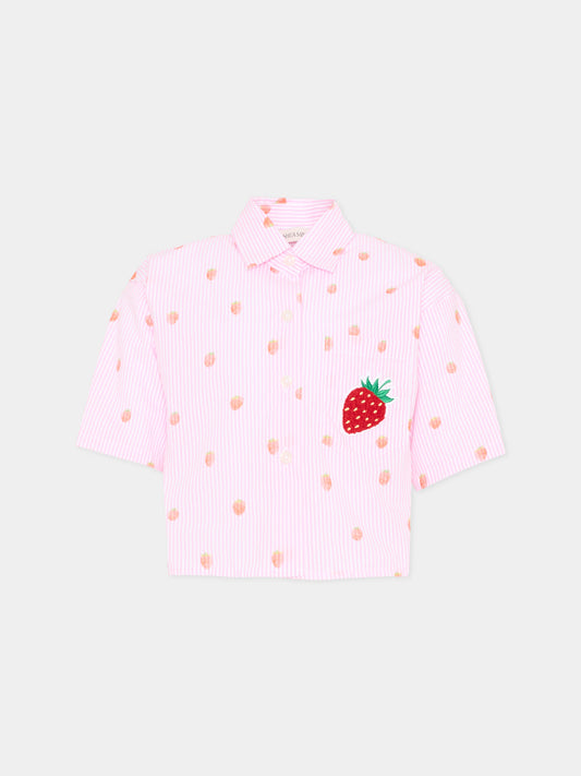 Camicia rosa per bambina con fragole,Joshua Sanders Kidz,K36A3SH00PK