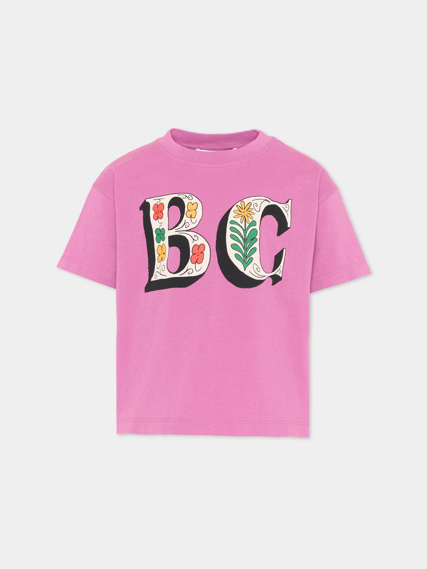 T-shirt viola per bambina con logo floreale,Bobo Choses,B126AC007