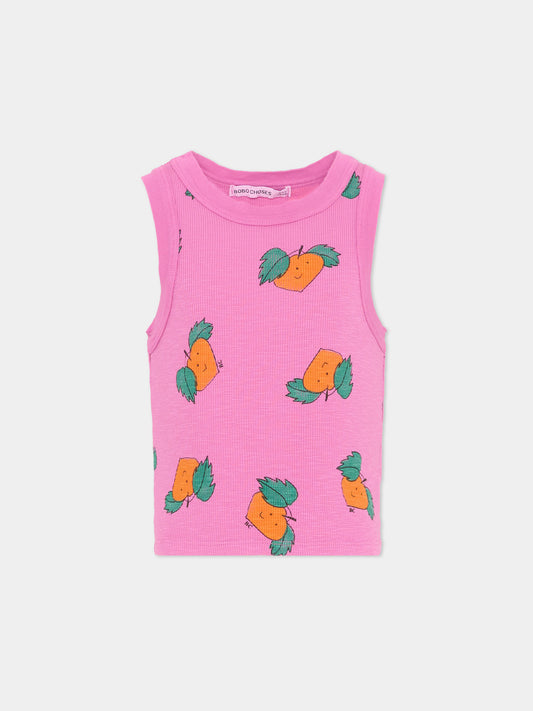 Canotta viola per bambina con stampa mandarini,Bobo Choses,B126AC028