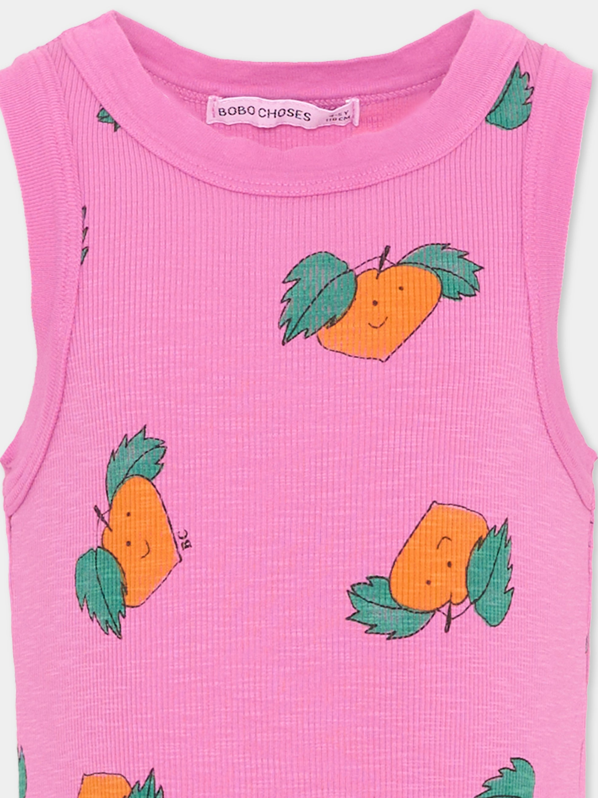 Canotta viola per bambina con stampa mandarini,Bobo Choses,B126AC028