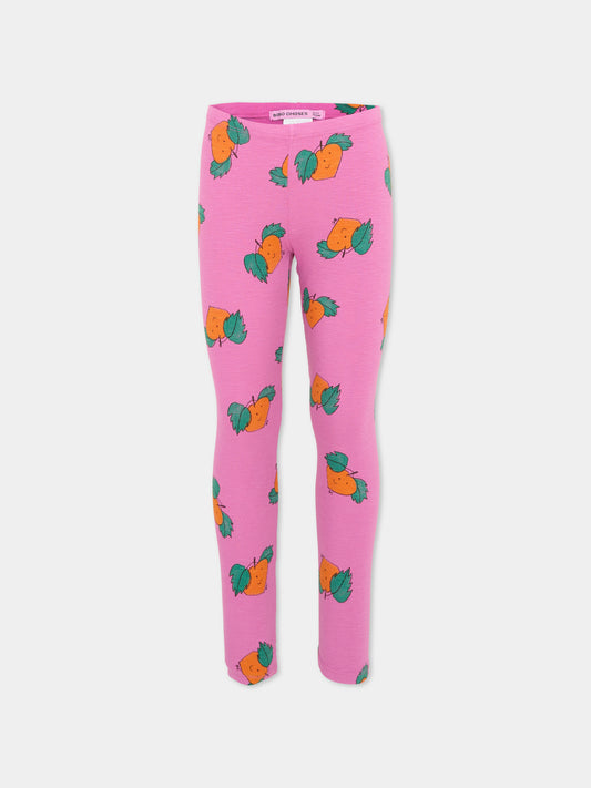 Leggings viola per bambina con stampa mandarino,Bobo Choses,B126AC083