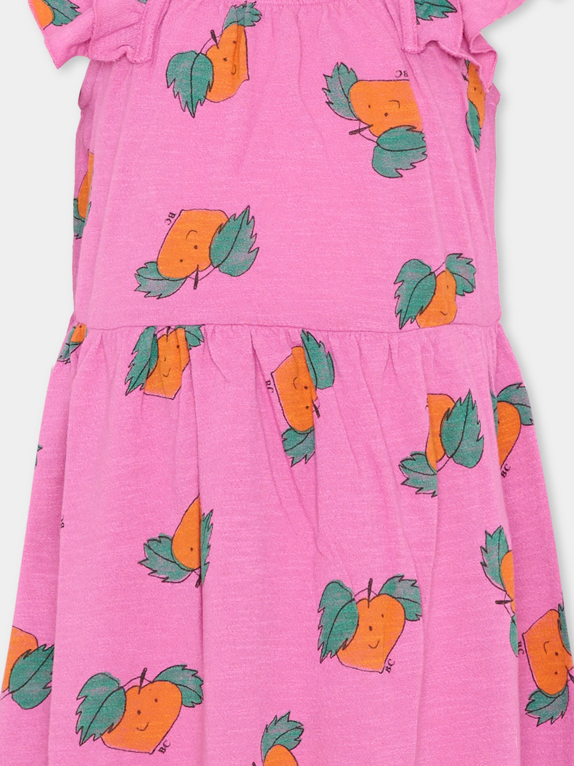 Vestito viola per bambina con stampa mandarini,Bobo Choses,B126AC101