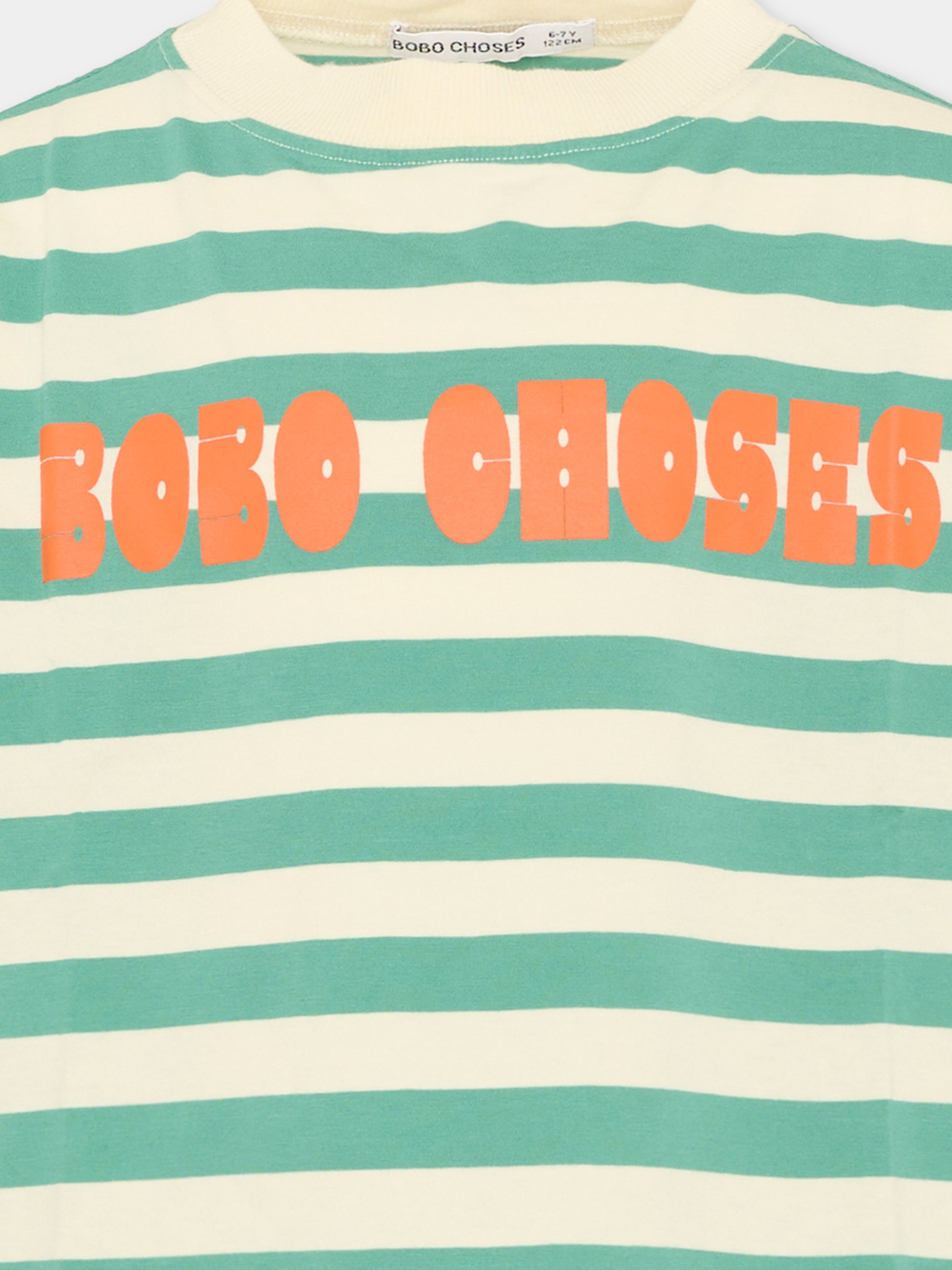T-shirt multicolor per bambini a righe con logo,Bobo Choses,B126AC136