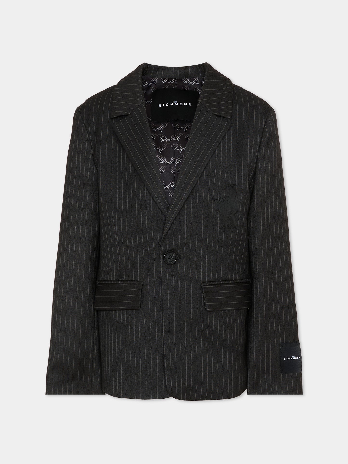Giaccha grigia gessata per bambino,Richmond,RBP26075GC GREY DARK PINSTRIPE