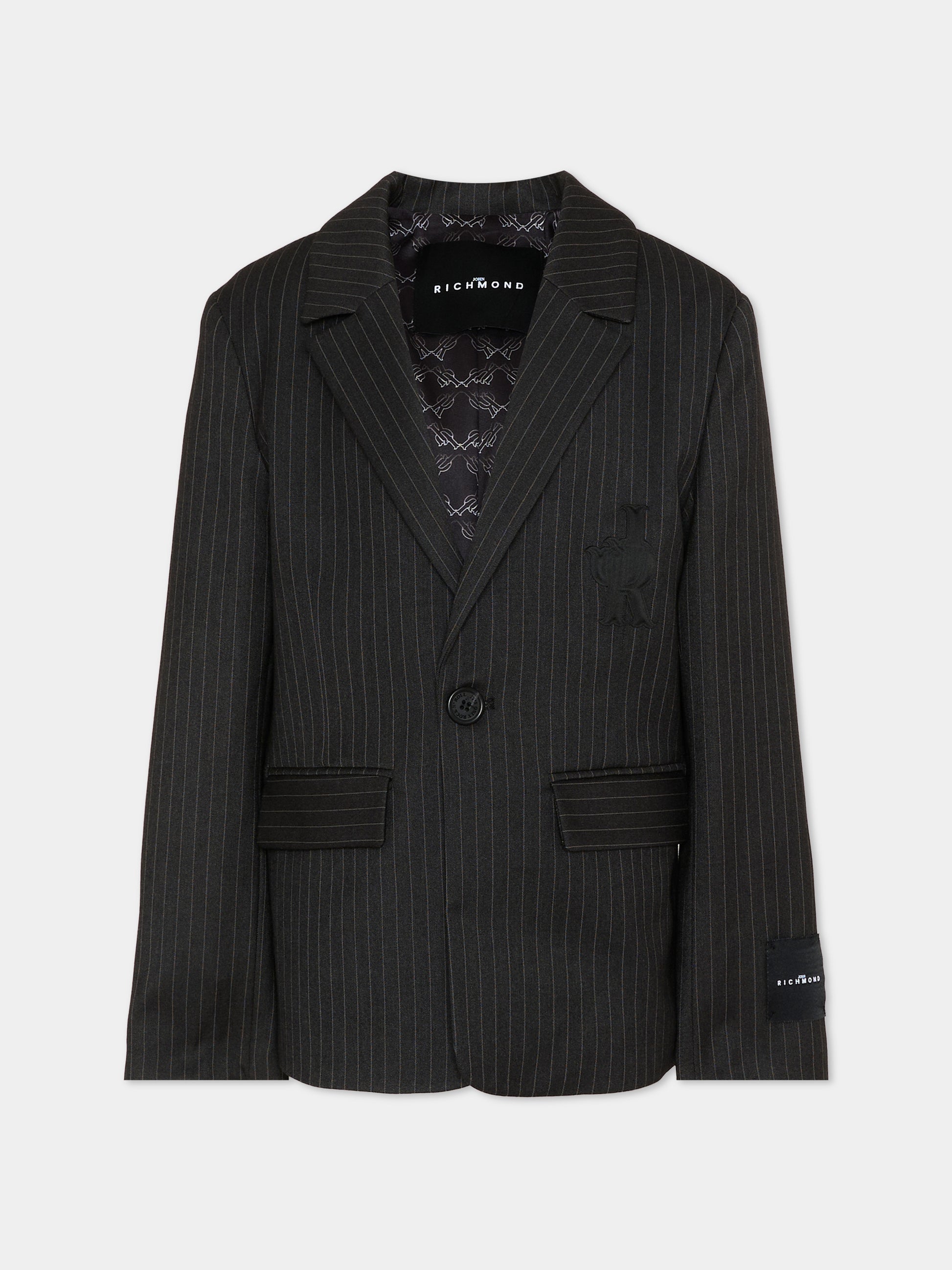Giaccha grigia gessata per bambino,Richmond,RBP26075GC GREY DARK PINSTRIPE
