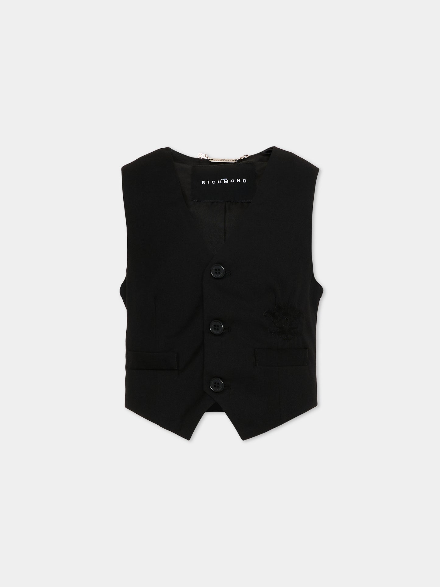 Panciotto nero per bambino con ricamo,Richmond,RBP26168GT BLACK