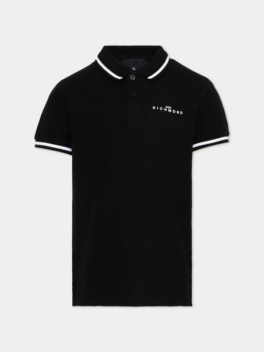 Polo nera per bambino con logo,Richmond,RBP26022PO BLACK