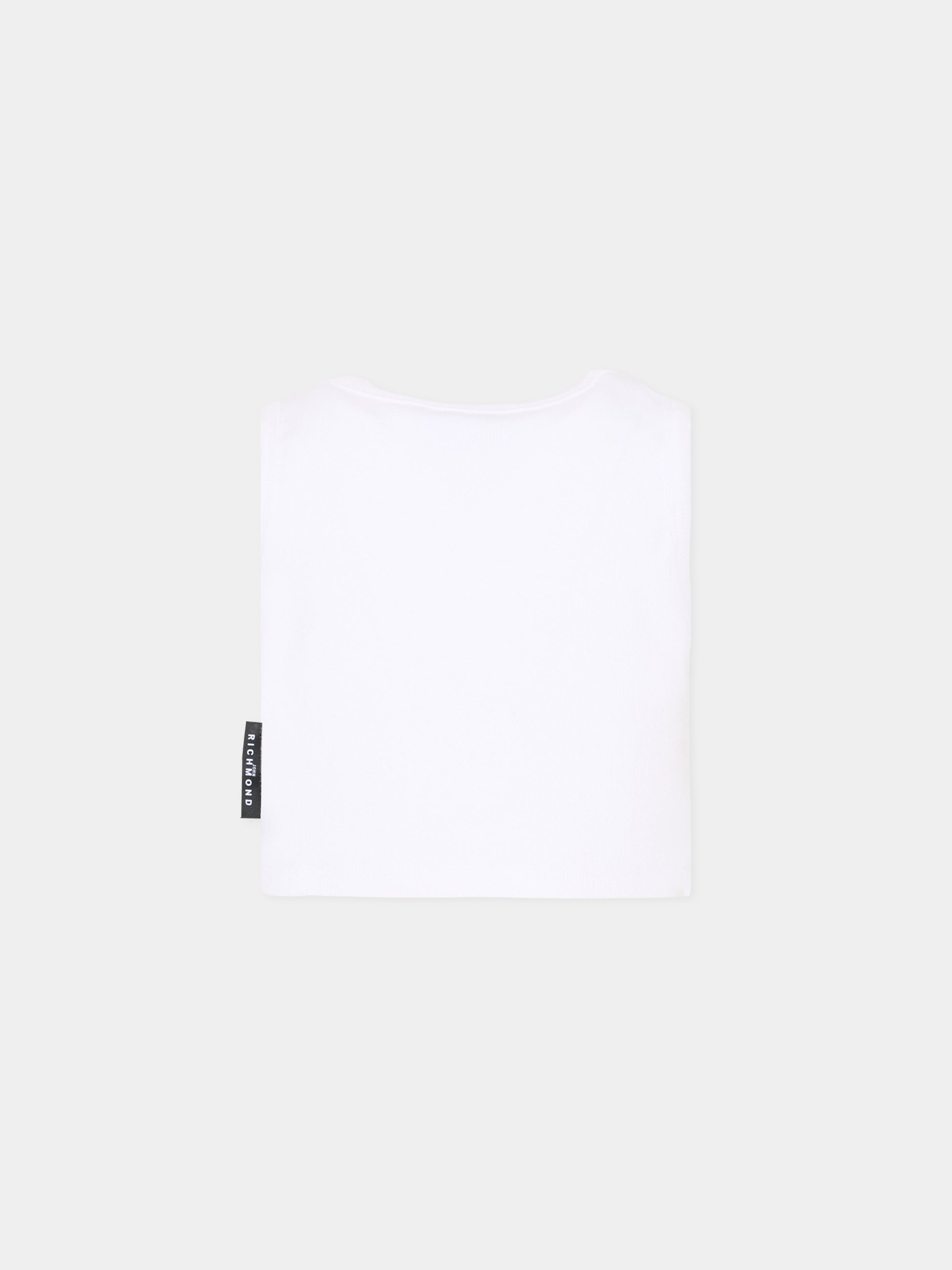 Top bianco per bambina con logo,Richmond,RGP26172CN WHITE