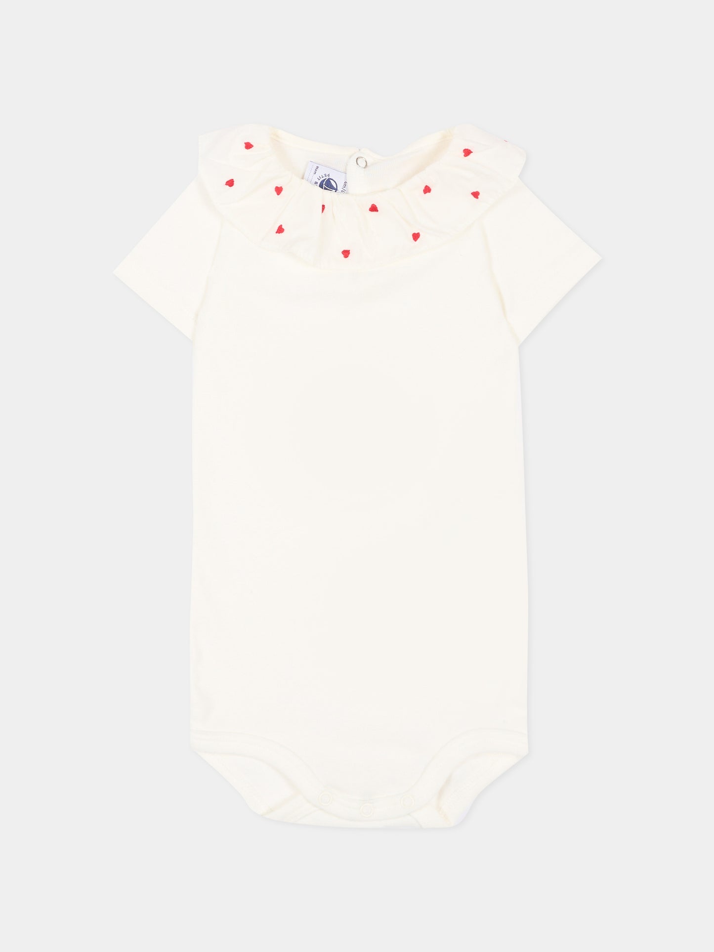Body bianco per neonata con cuori,Petit Bateau,A0F9Z MARSHMALLOW 01