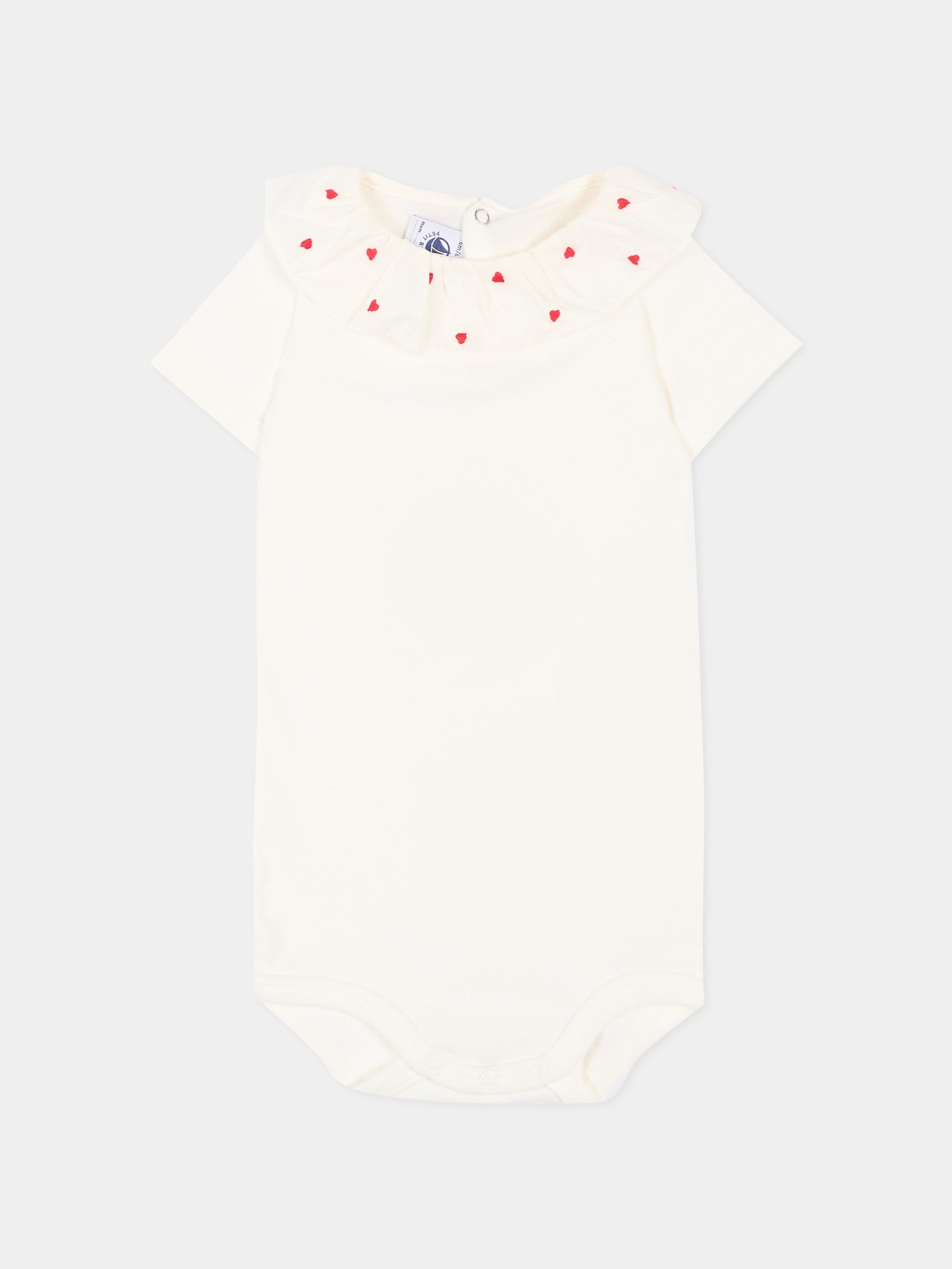 Body bianco per neonata con cuori,Petit Bateau,A0F9Z MARSHMALLOW 01