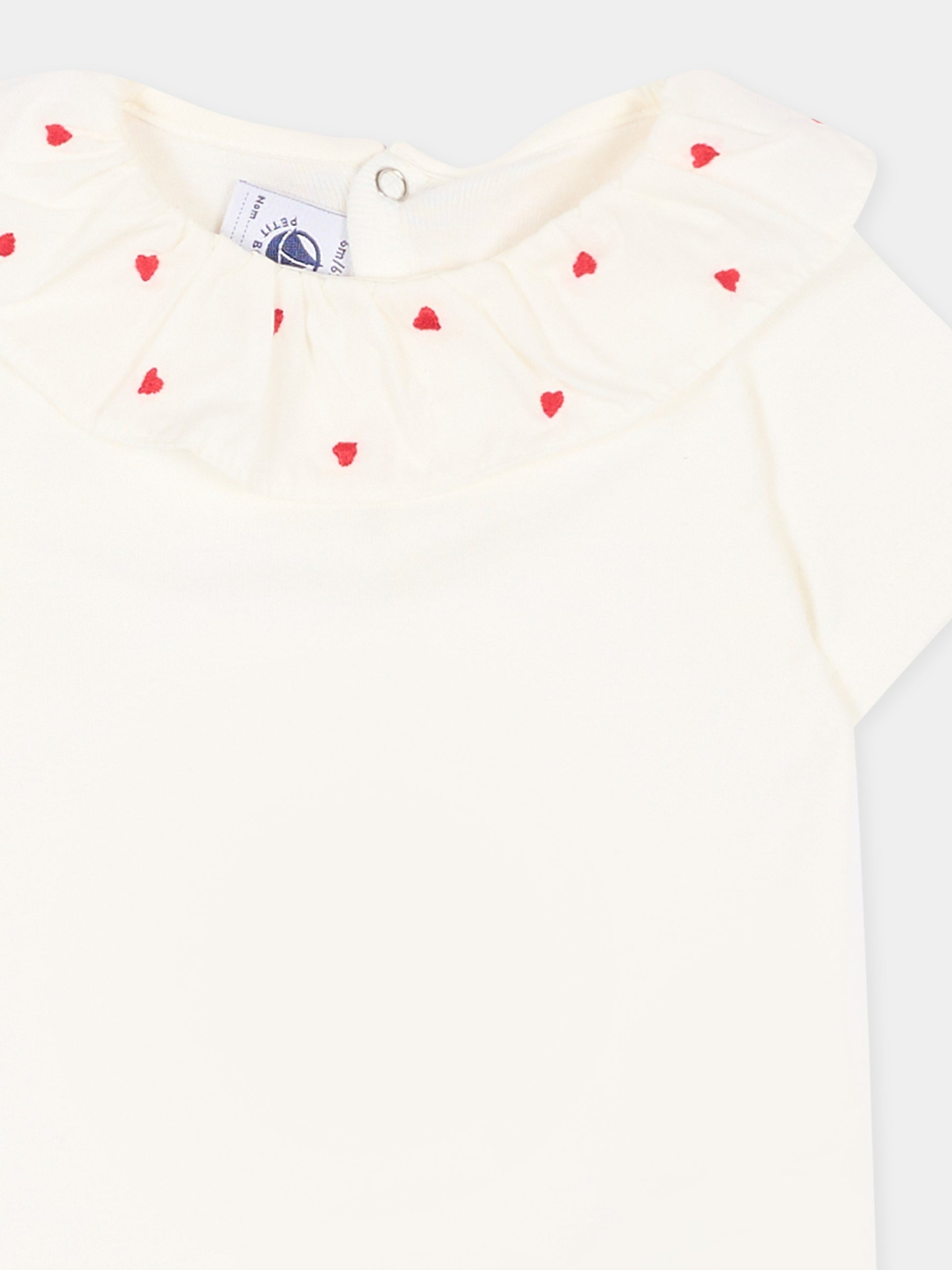 Body bianco per neonata con cuori,Petit Bateau,A0F9Z MARSHMALLOW 01