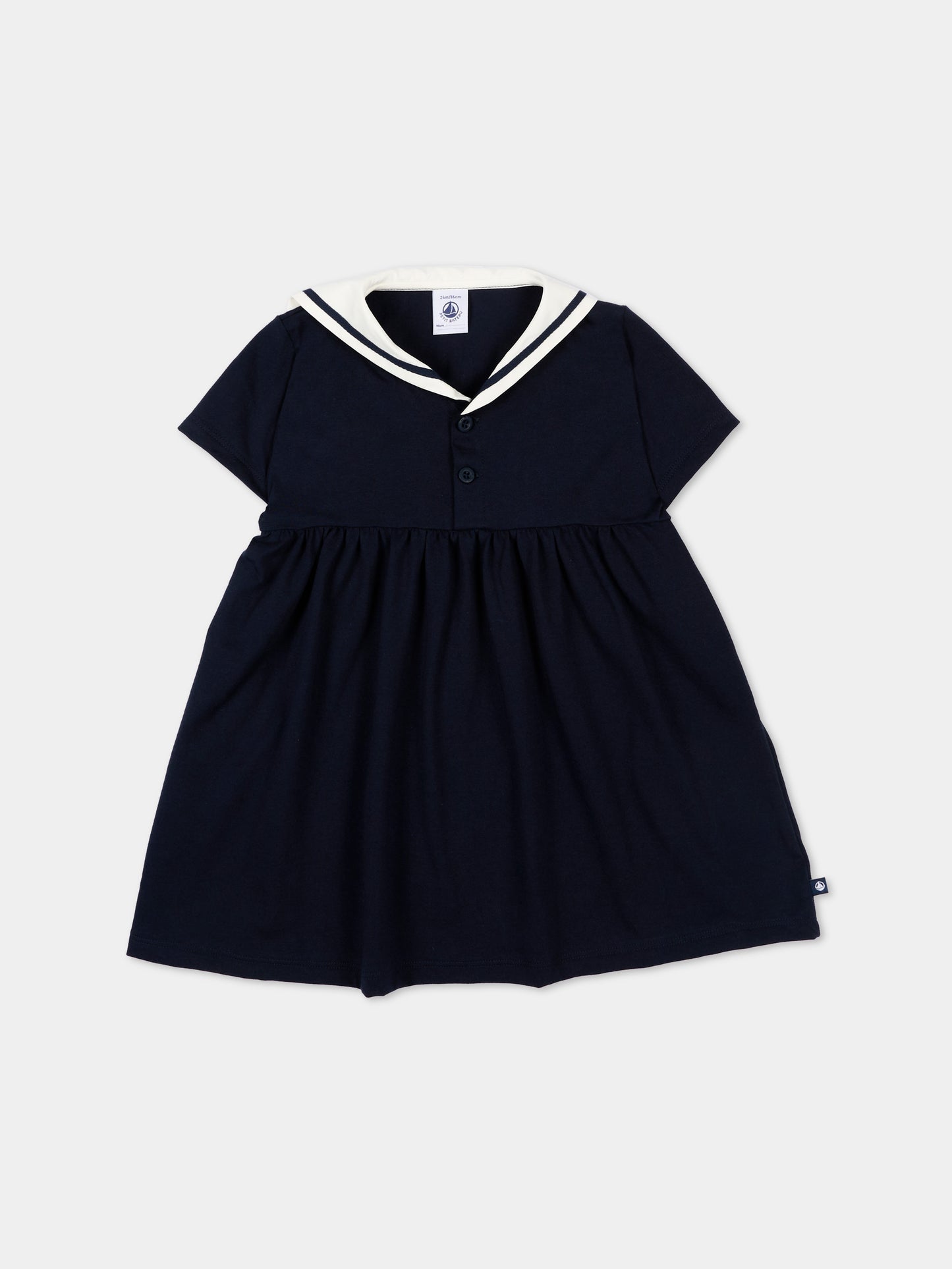 Vestito blu per neonata con colletto marina,Petit Bateau,A0F4G SMOKING 03