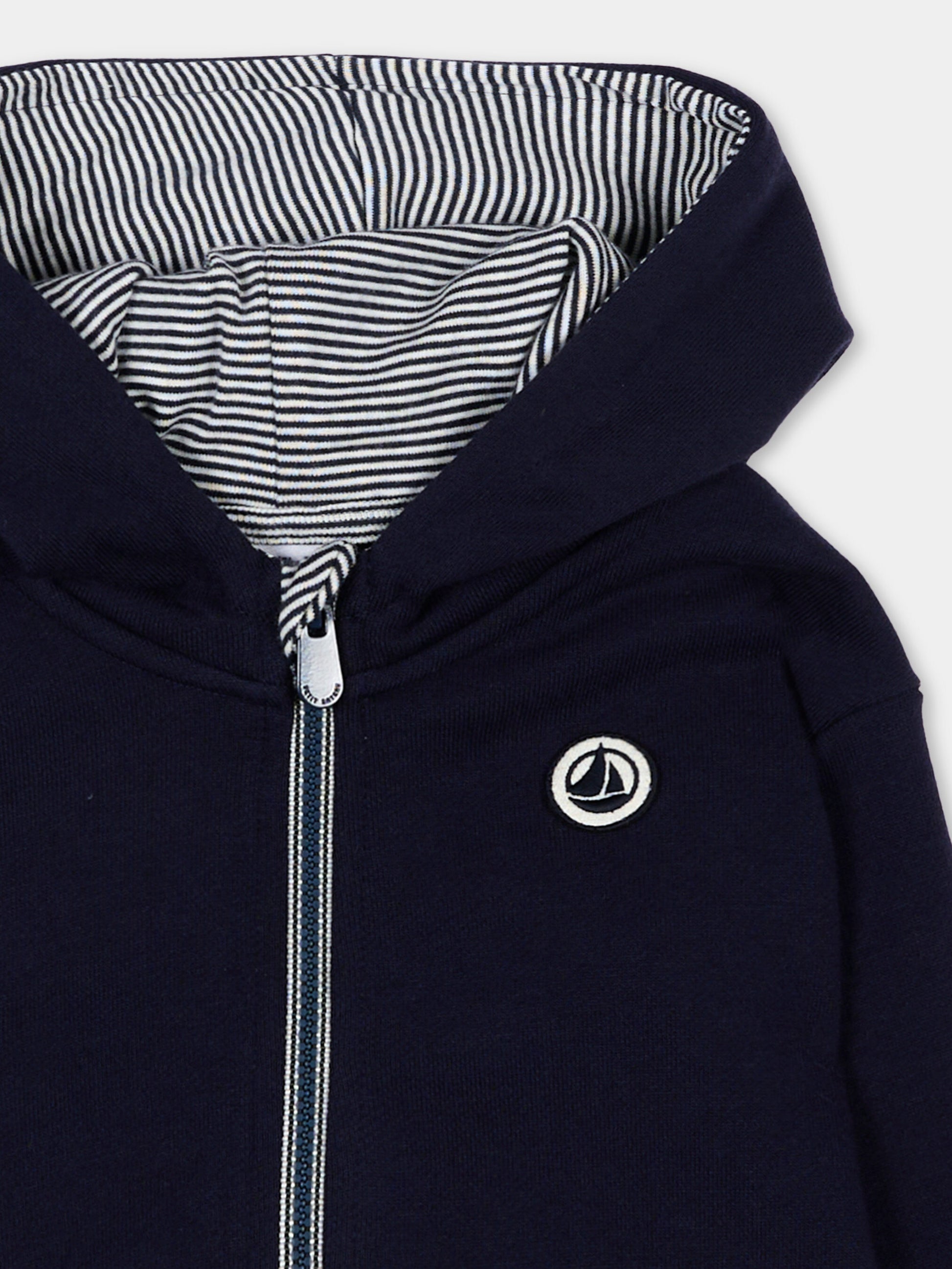 Felpa blu per neonato a righe,Petit Bateau,A0FB0 SOIR 01