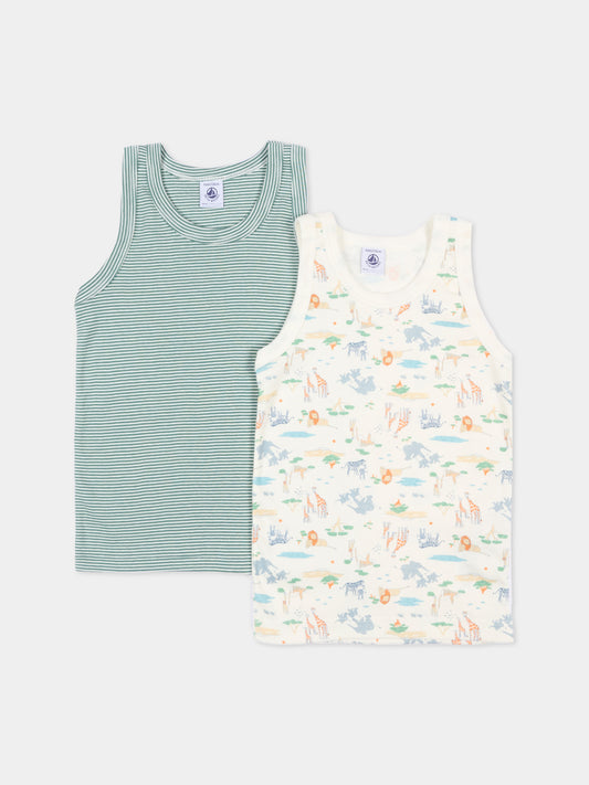 Set canottiere multicolor per bambino con stampa savana,Petit Bateau,A0FLG VARIANTE 1 00