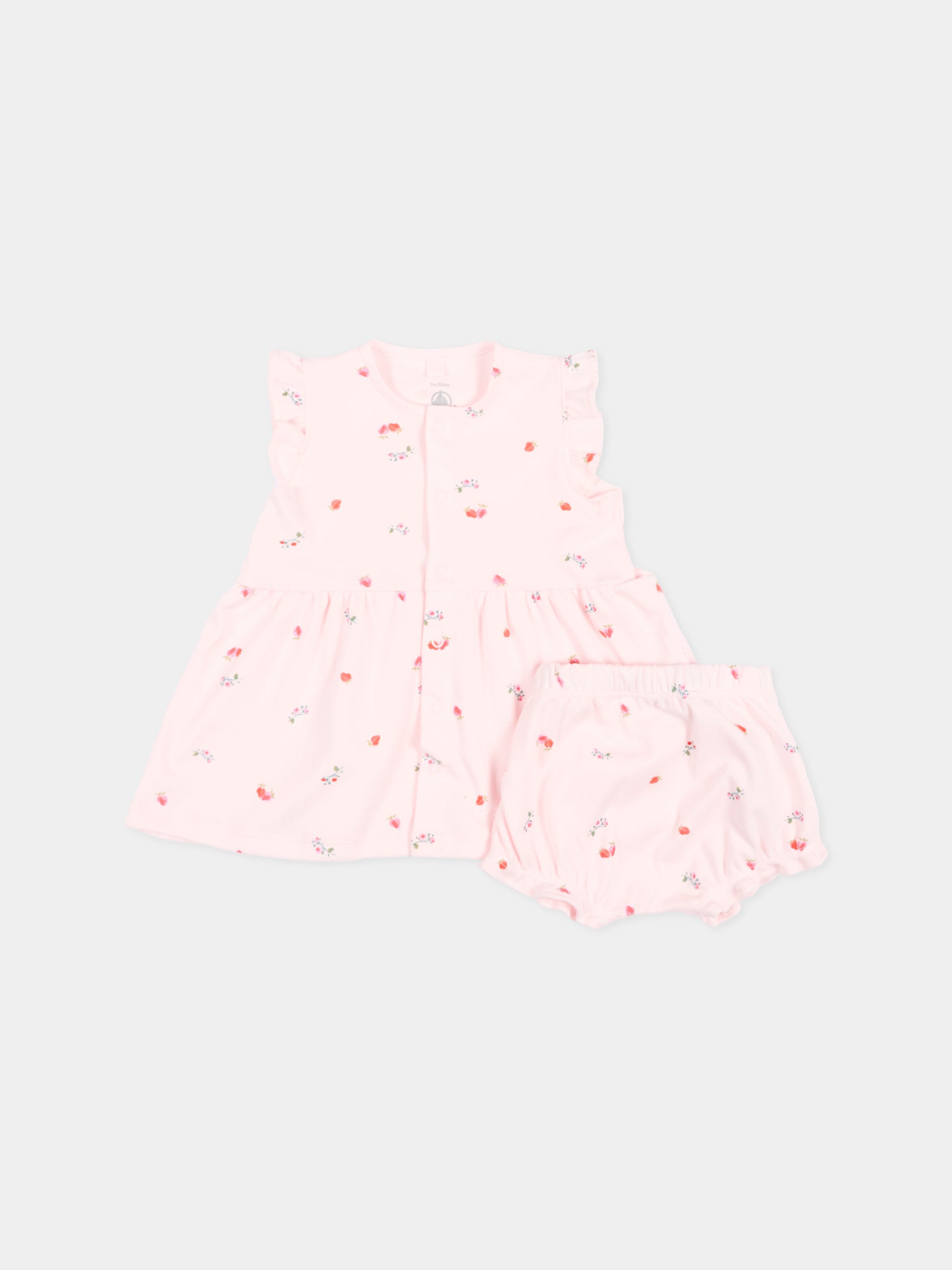 Vestito rosa per neonata con fiori,Petit Bateau,A0FQR BARELY/MULTICO 01