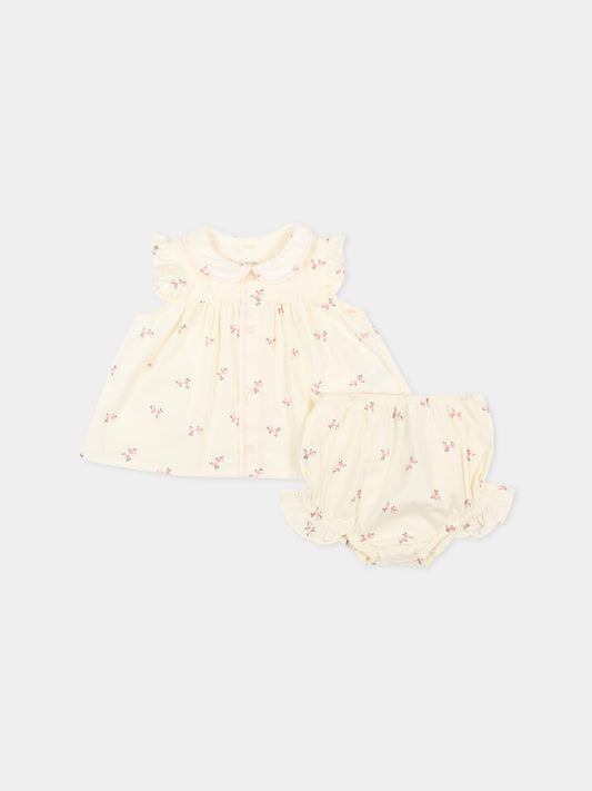 Completo sportivo avorio per neonata floreale,Petit Bateau,A0FBL MILK/MULTICO 01