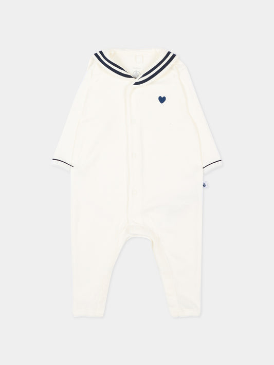 Tutina avorio per neonati con colletto marinaio,Petit Bateau,A0F79 MARSHMALLOW 01