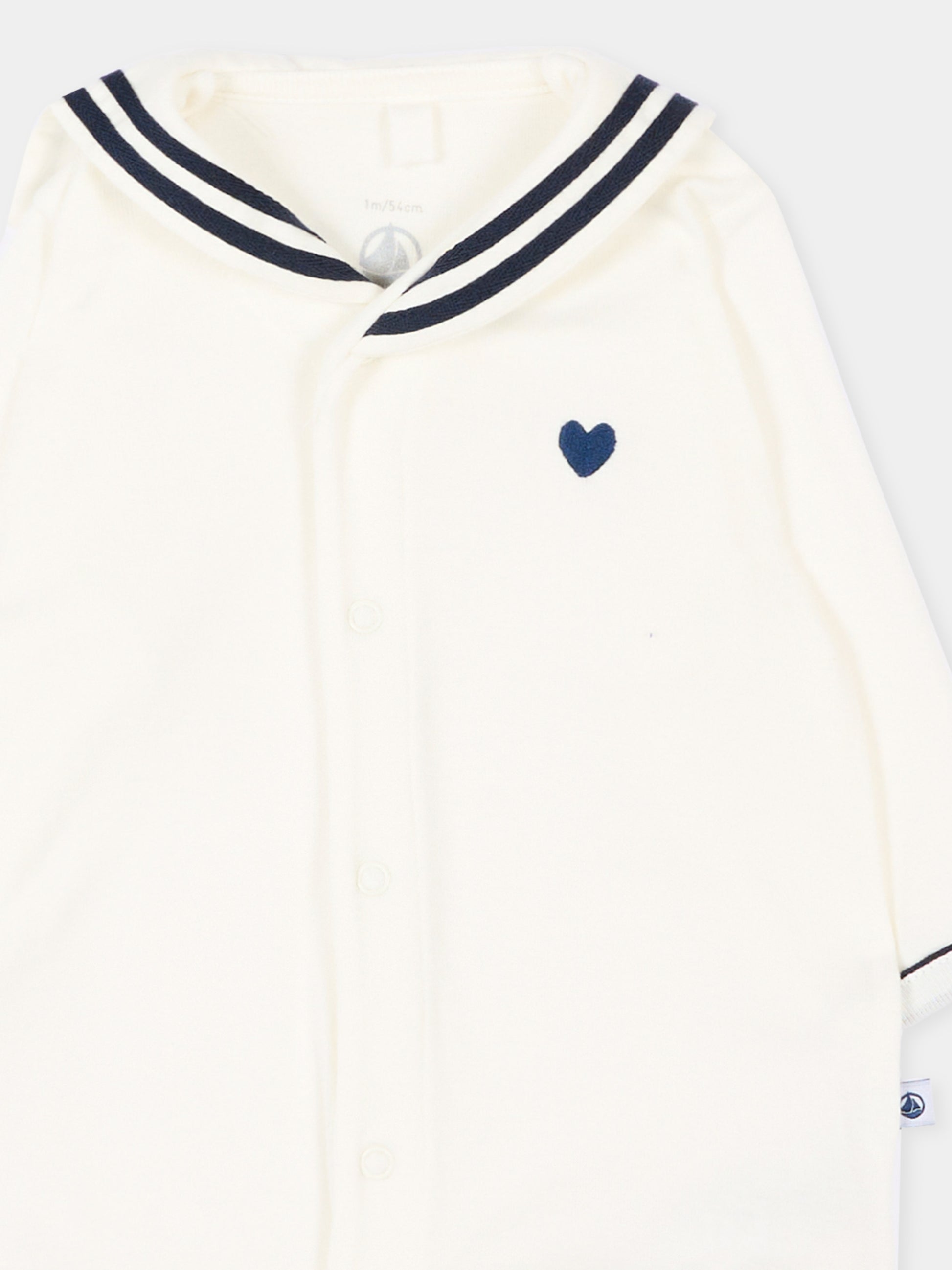 Tutina avorio per neonati con colletto marinaio,Petit Bateau,A0F79 MARSHMALLOW 01