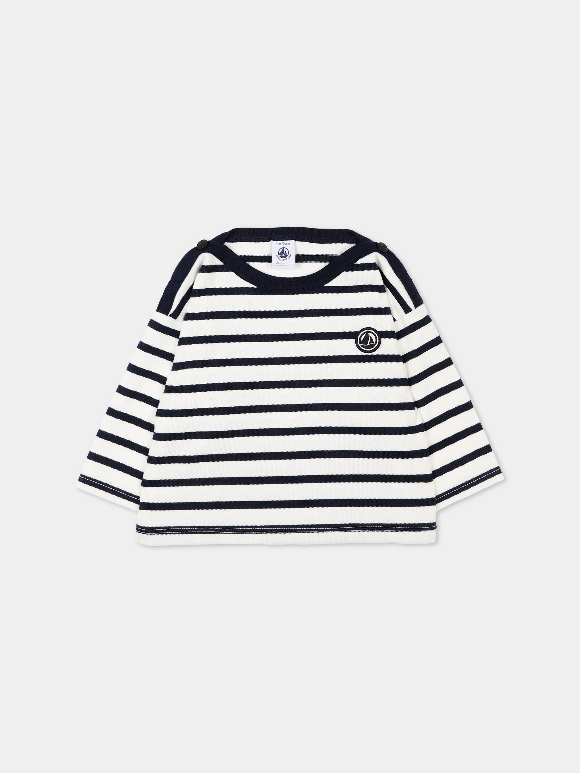 T-Shirt bianca per neonati a righe,Petit Bateau,A0FRS MARSHMALLOW/SMOKING 01