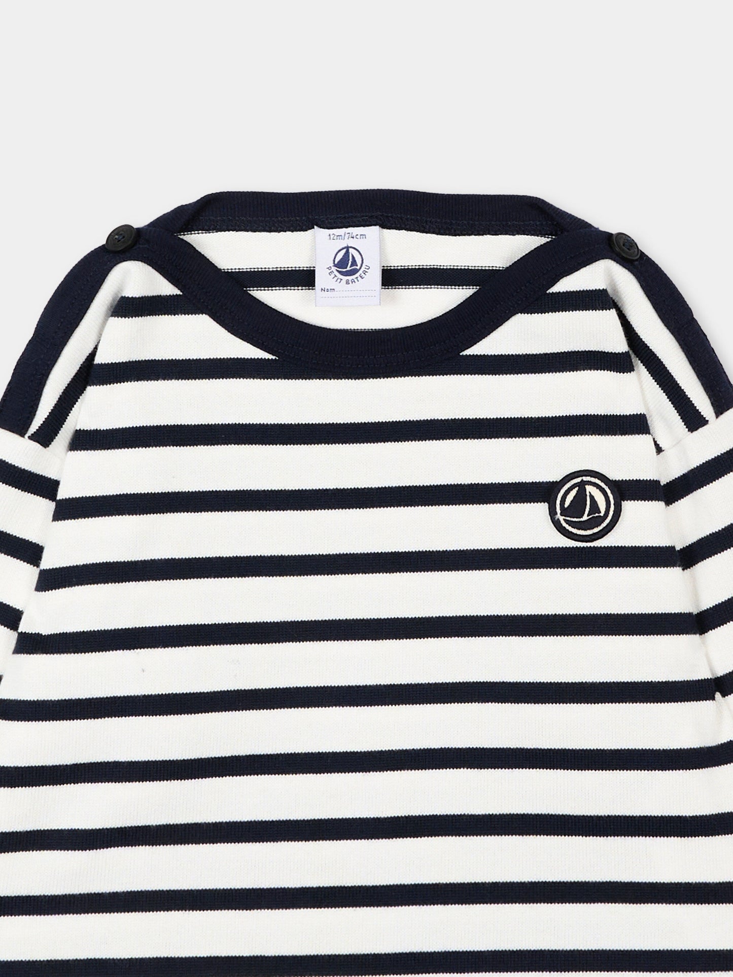 T-Shirt bianca per neonati a righe,Petit Bateau,A0FRS MARSHMALLOW/SMOKING 01