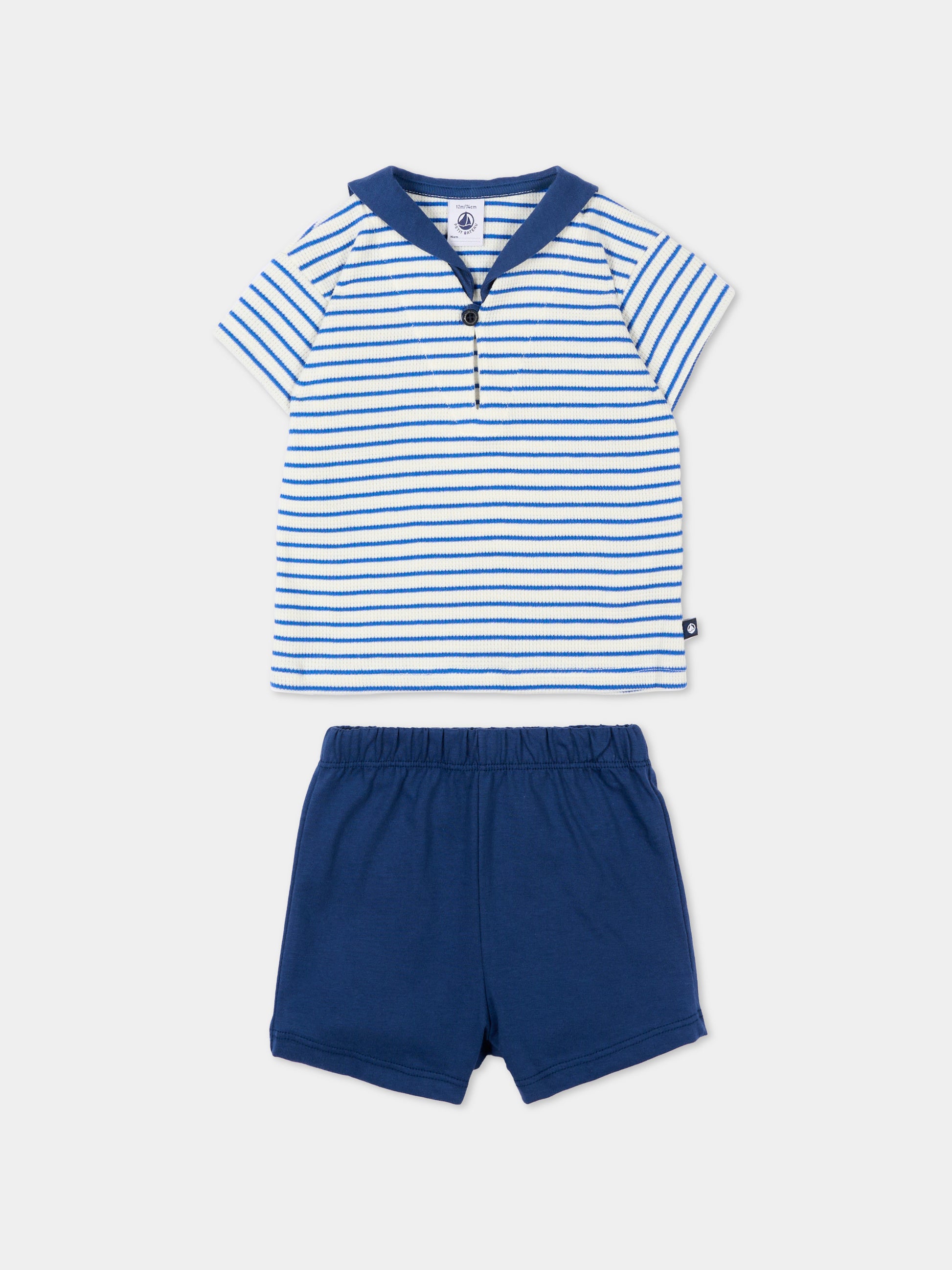 Completo sportivo blu per neonato righe,Petit Bateau,A0FMN MILK/PERSE 01