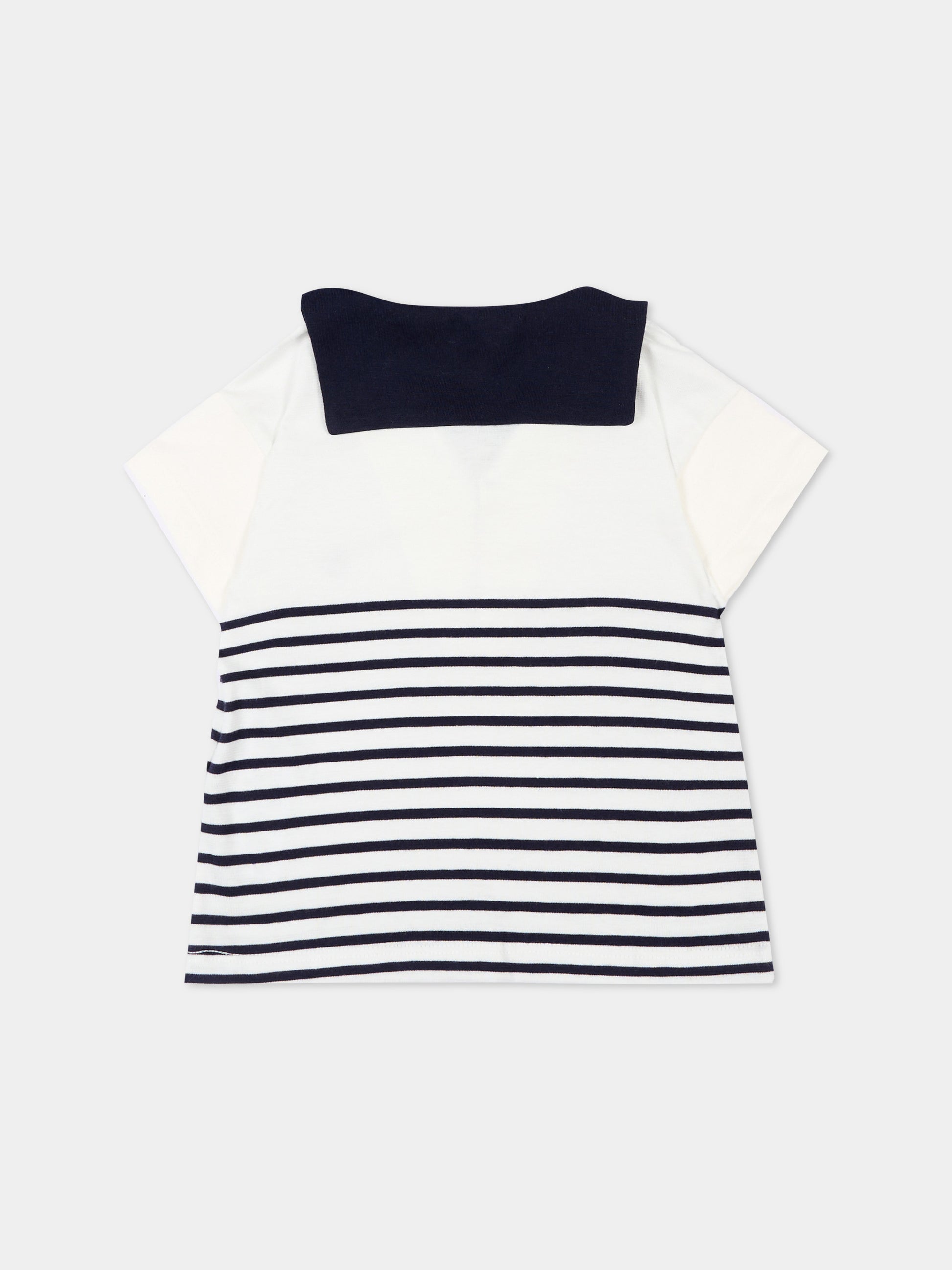 Polo bianca per neonato righe marinare,Petit Bateau,A0F5E MARSHMALLOW/SOIR 01