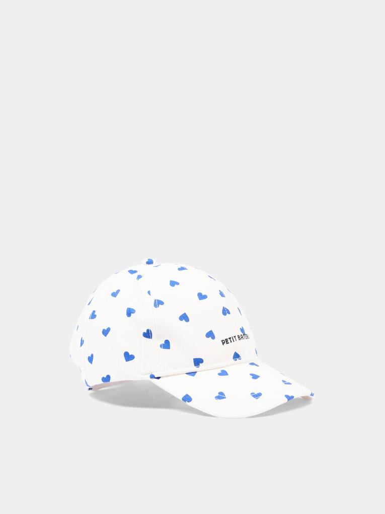 Cappello bianco per bambina con cuori blu,Petit Bateau,A0FCR MARSHMALLOW/CREPUSCULE 01
