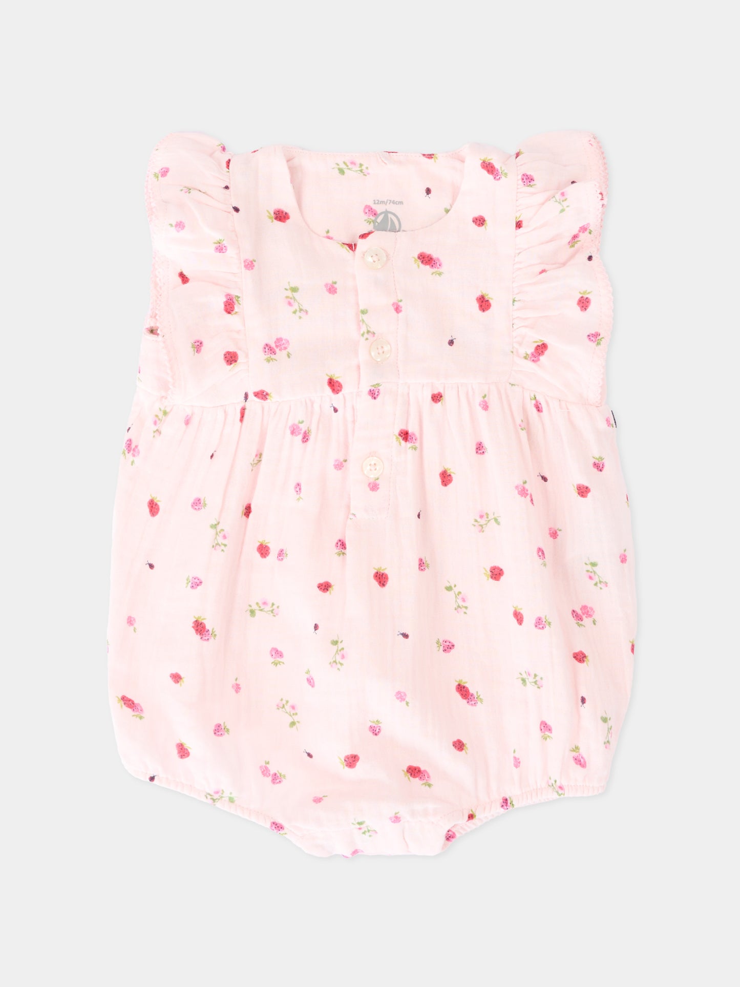 Pagliaccetto rosa per neonata con fragole,Petit Bateau,A0F15 BARELY/MULTICO 01