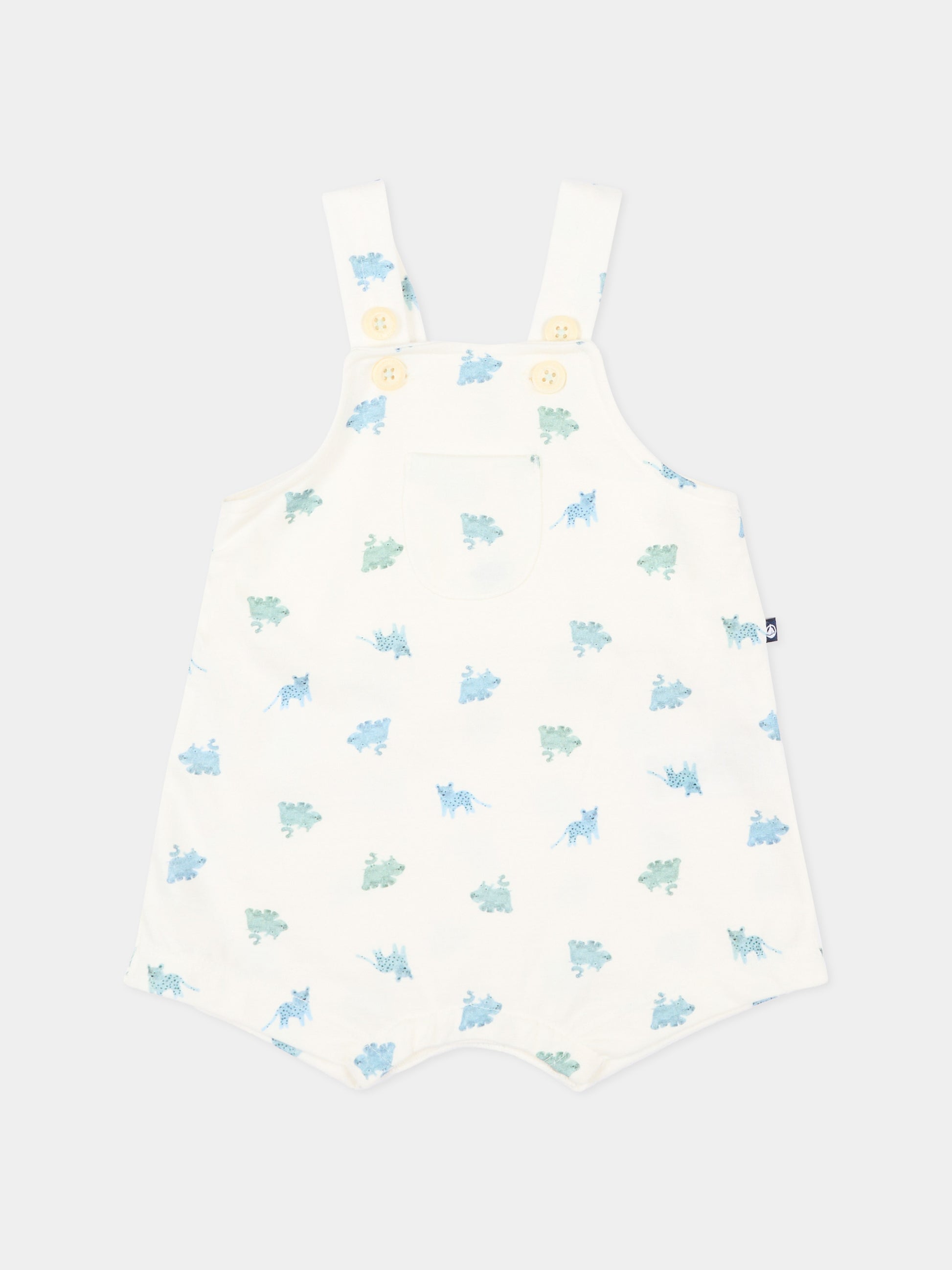 Salopette avorio per neonato con dinosauri,Petit Bateau,A0FMJ MARSHMALLOW/MULTICO 01