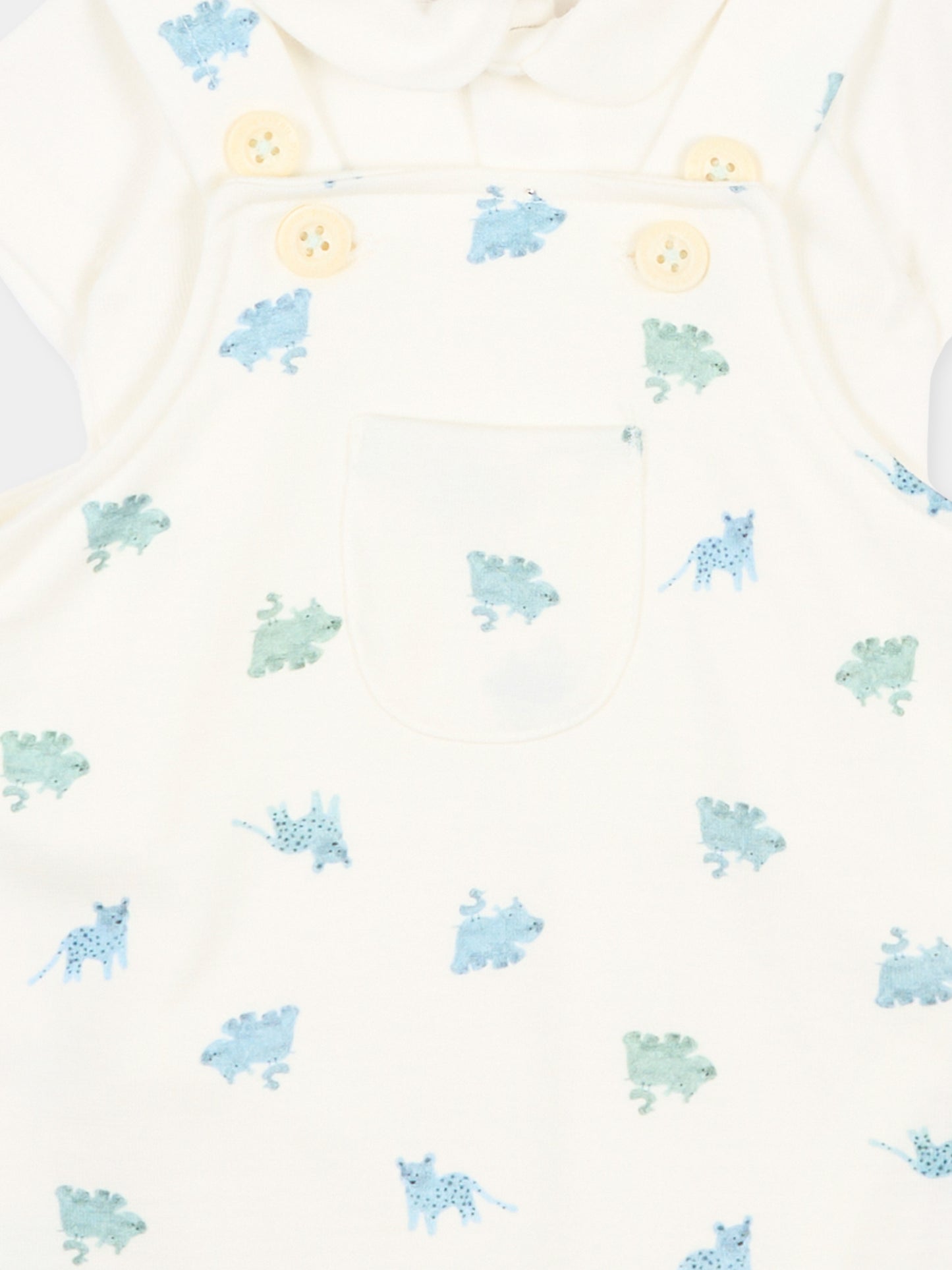 Salopette avorio per neonato con dinosauri,Petit Bateau,A0FMJ MARSHMALLOW/MULTICO 01