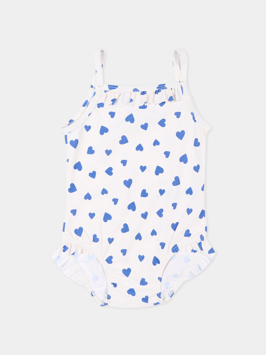 Costume intero avorio per neonata a cuori,Petit Bateau,A0FNS MARSHMALLOW/CREPUSCULE 01