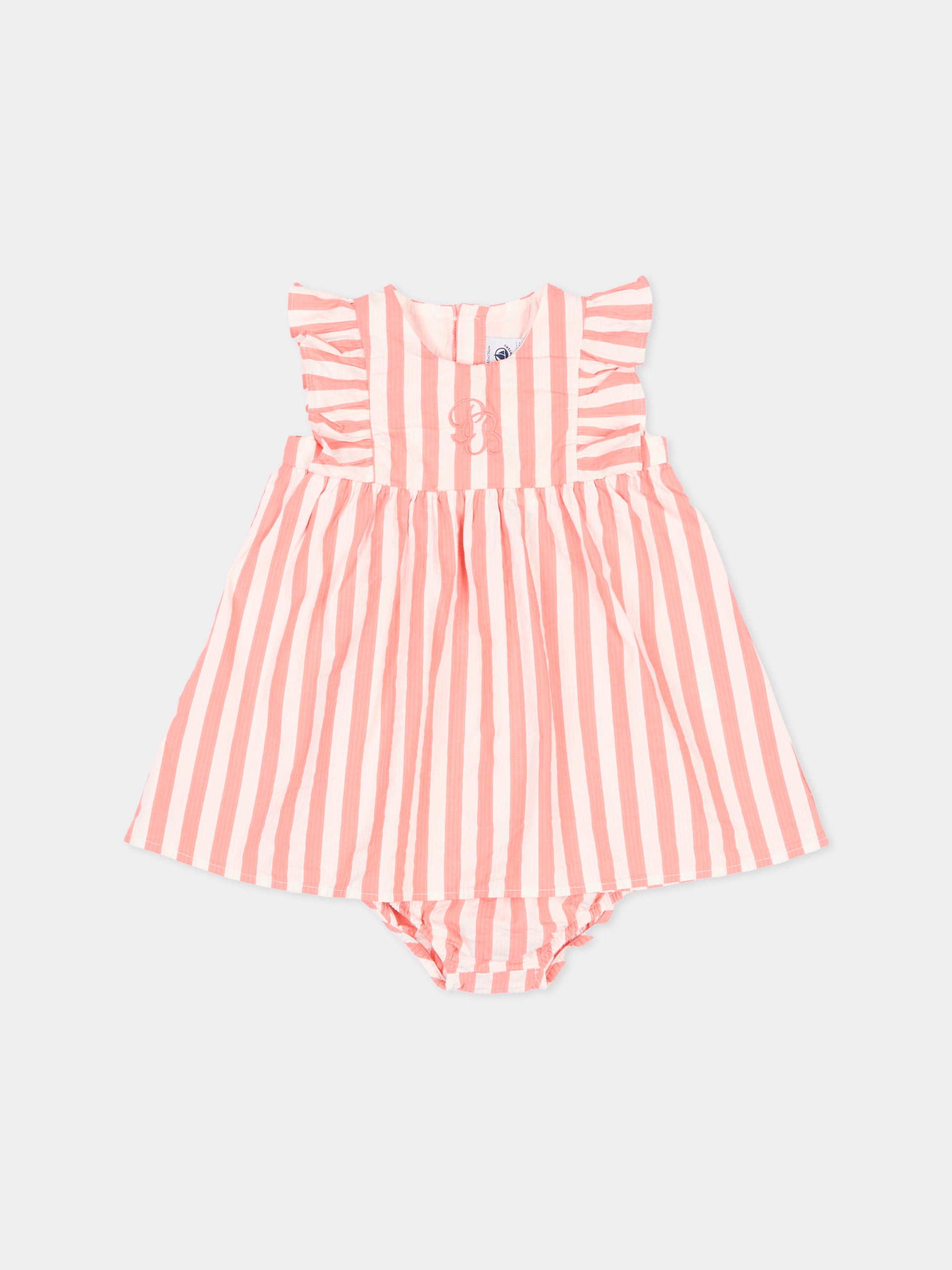 Vestito multicolor per neonata a righe,Petit Bateau,A0FFZ FLAMAND/MARSHMALLOW 01