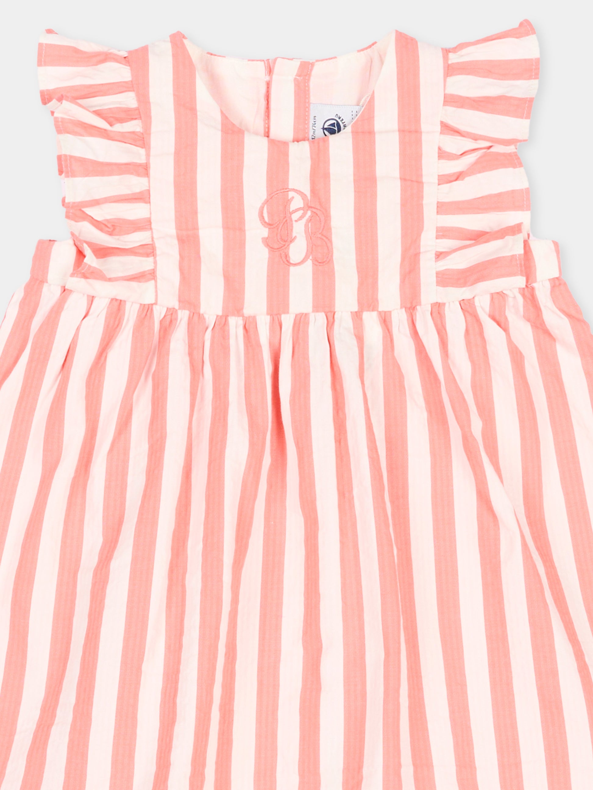 Vestito multicolor per neonata a righe,Petit Bateau,A0FFZ FLAMAND/MARSHMALLOW 01
