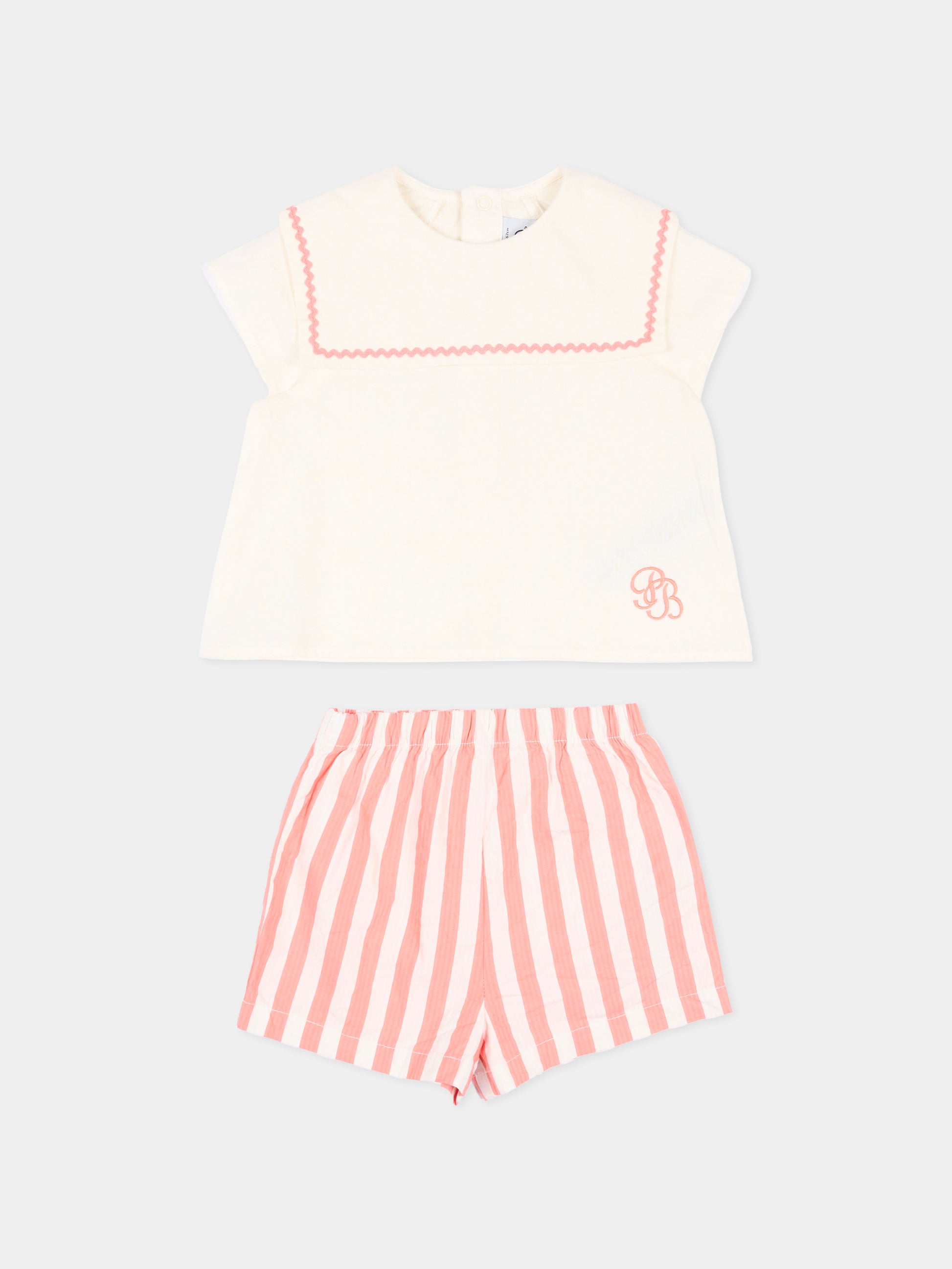 Completo multicolor per neonata a righe,Petit Bateau,A0FAB FLAMAND/MARSHMALLOW 01