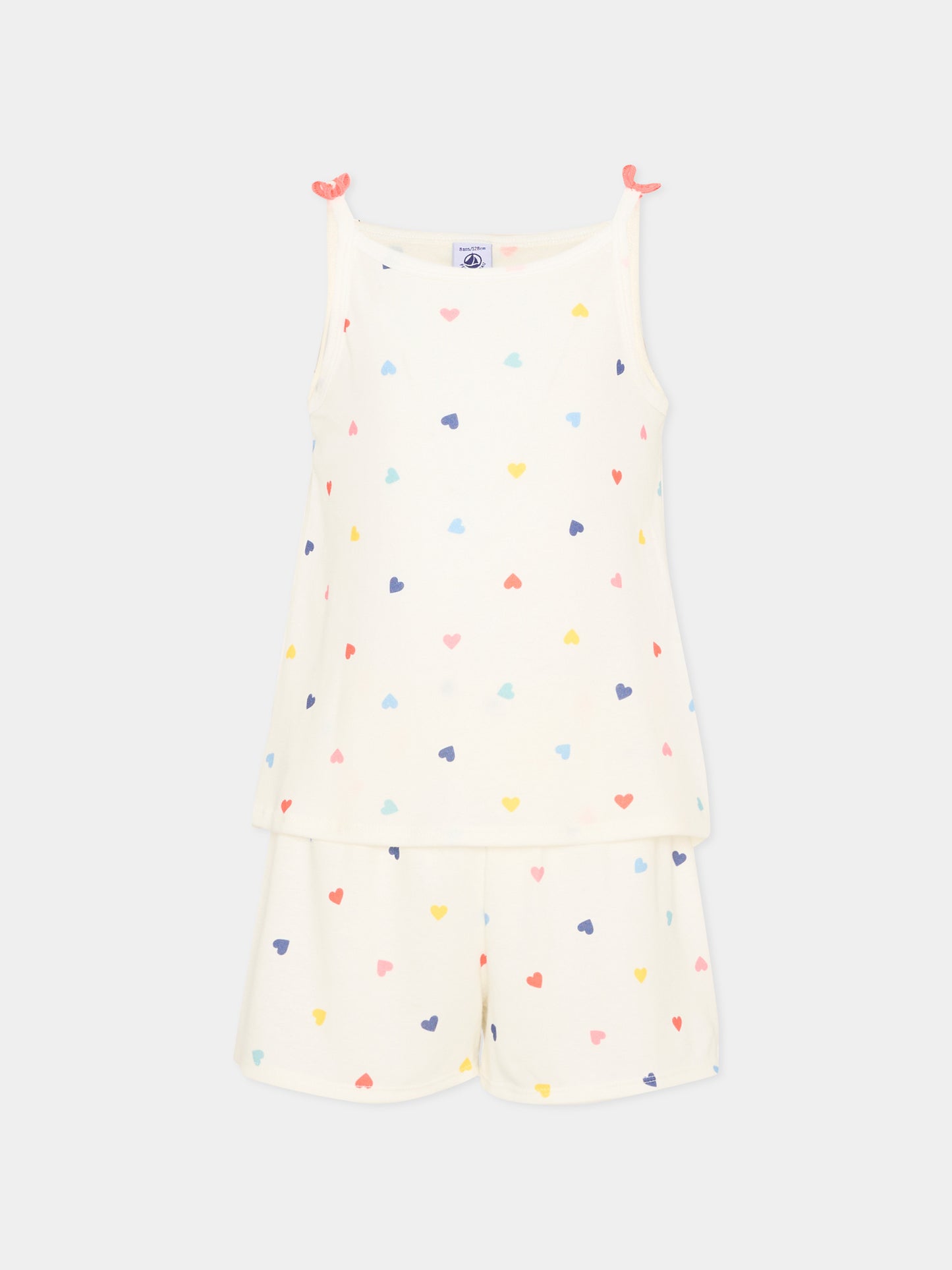 Pigiama bianco per bambina con cuori,Petit Bateau,A0F97 MARSHMALLOW/MULTICO 01