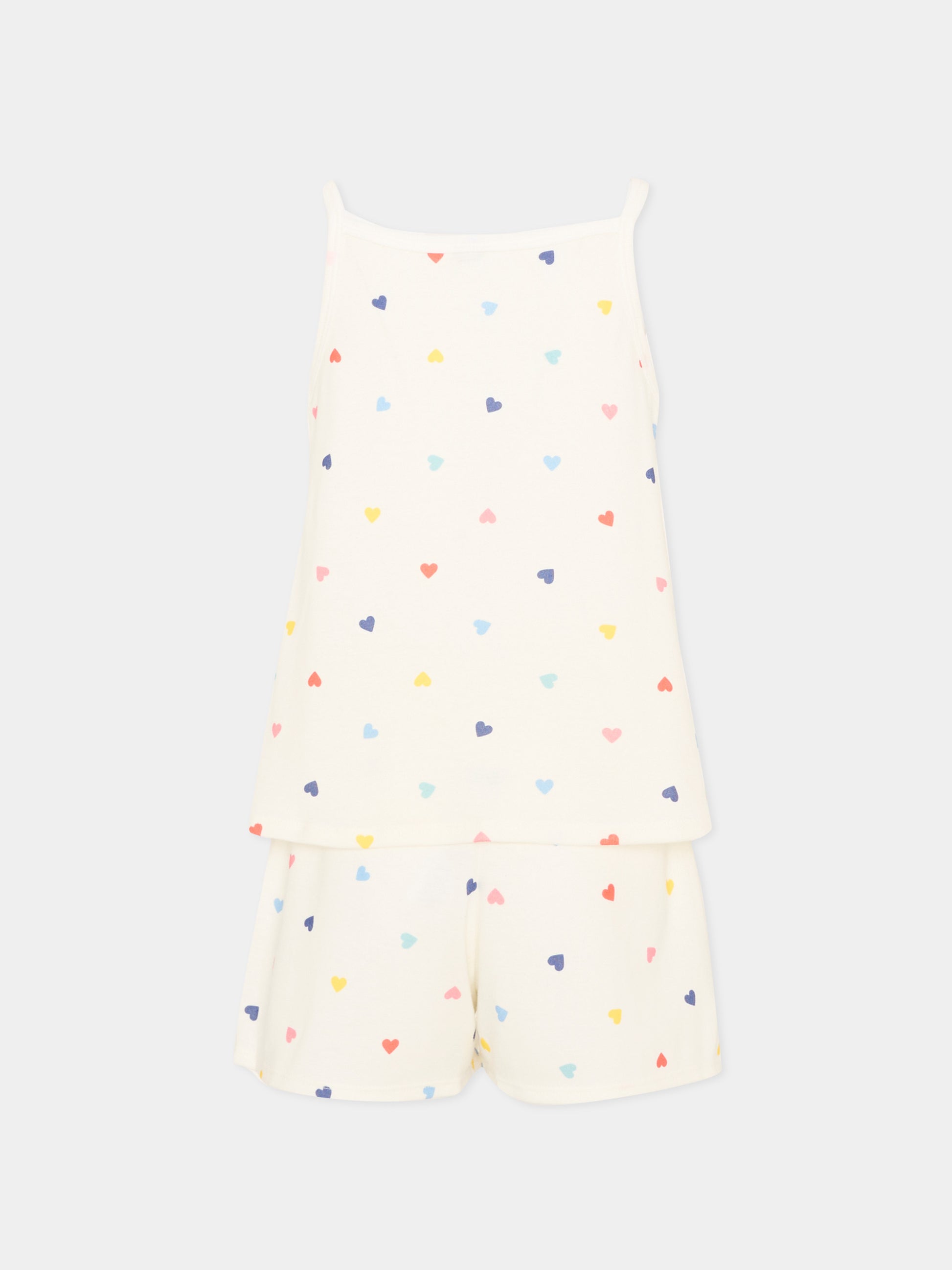 Pigiama bianco per bambina con cuori,Petit Bateau,A0F97 MARSHMALLOW/MULTICO 01