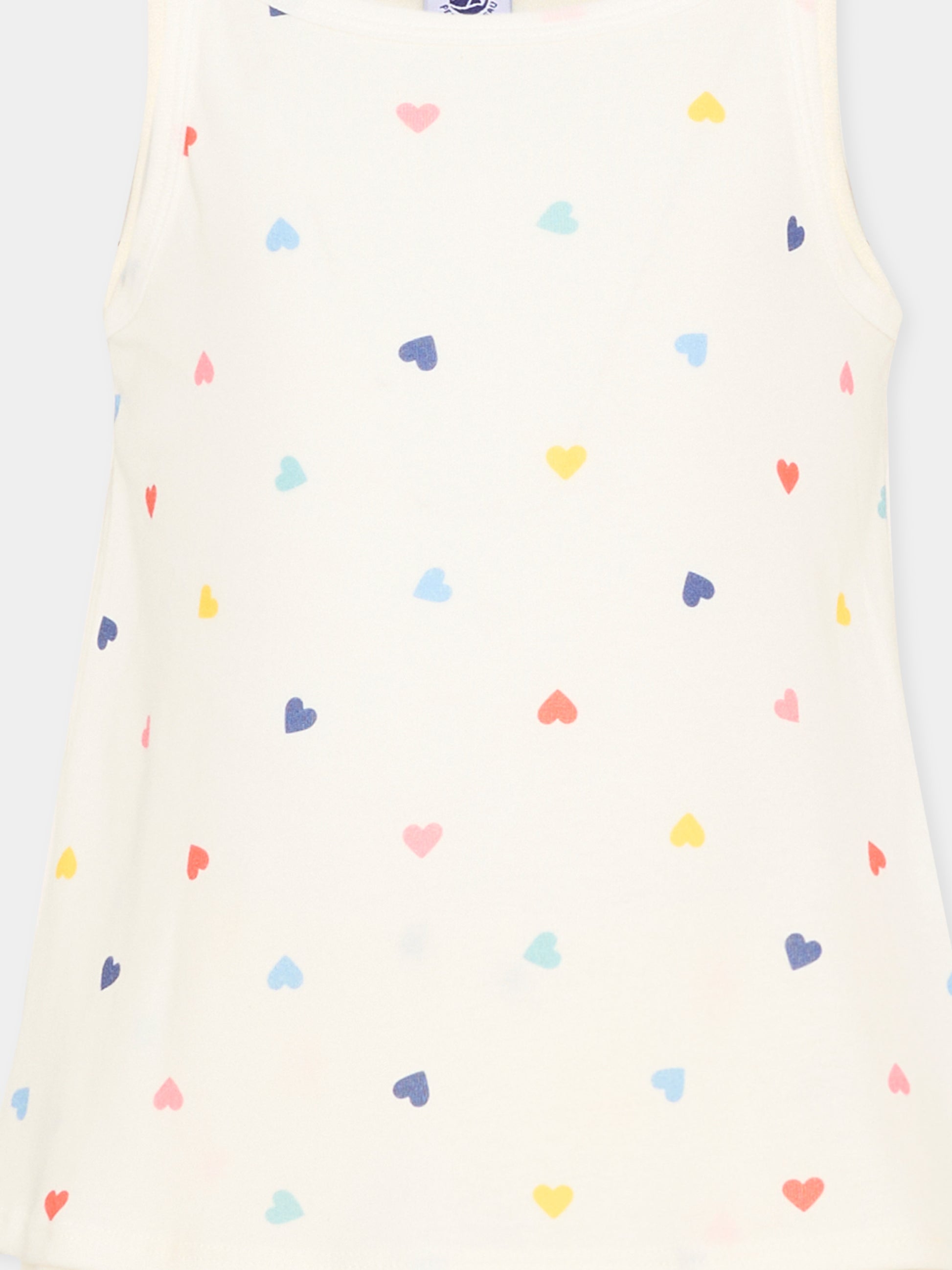 Pigiama bianco per bambina con cuori,Petit Bateau,A0F97 MARSHMALLOW/MULTICO 01