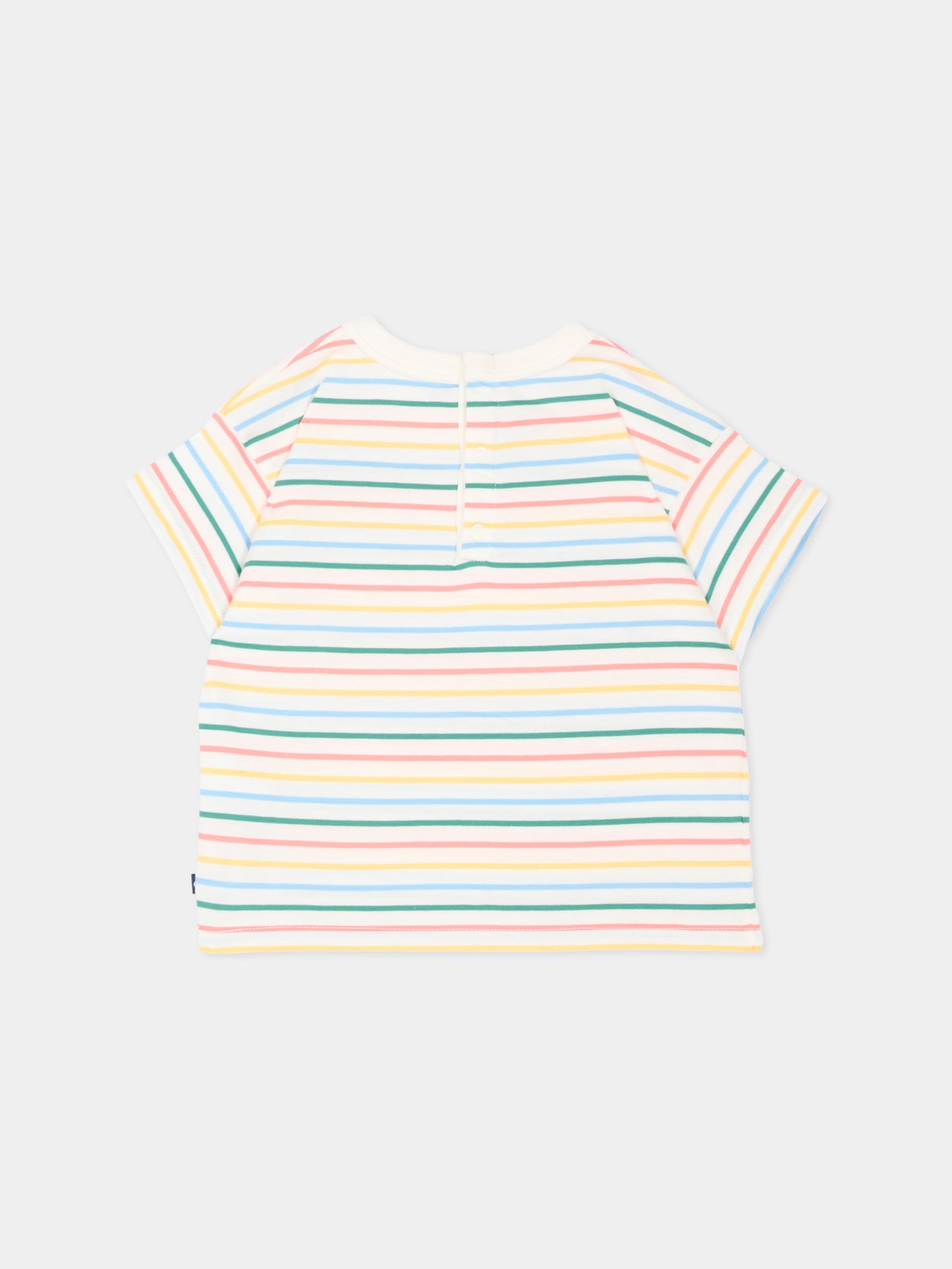 T-Shirt multicolor per neonati a righe,Petit Bateau,A0FPK MARSHMALLOW/MULTICO 01